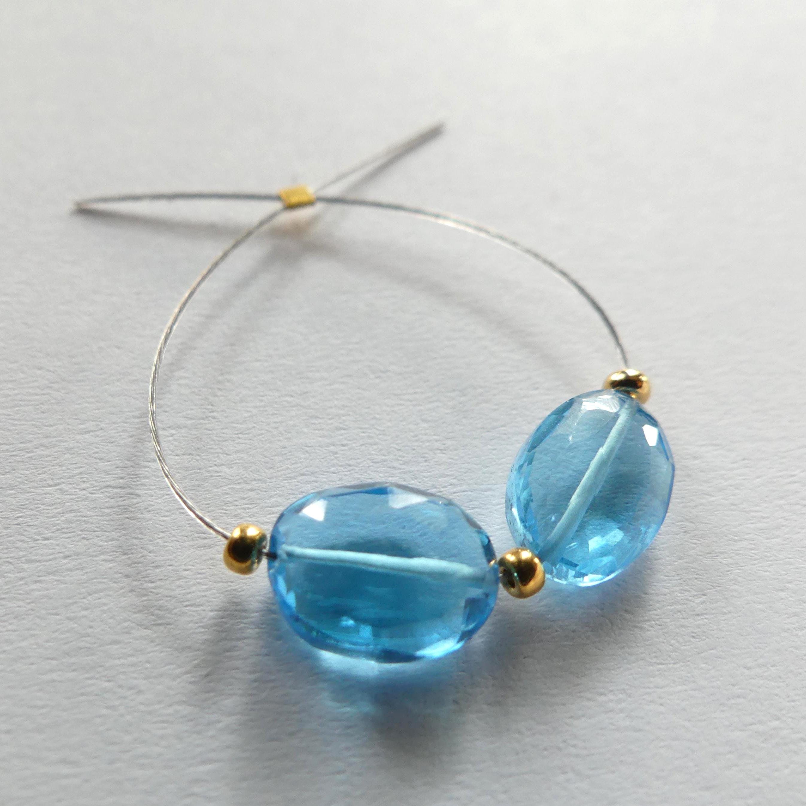 AAA Swiss Blue Topaz Beads Oval Faceted Nuggets Transparent Sparkly Gemstone Beads for Jewelry Making Earrings Pendants December Birthstone