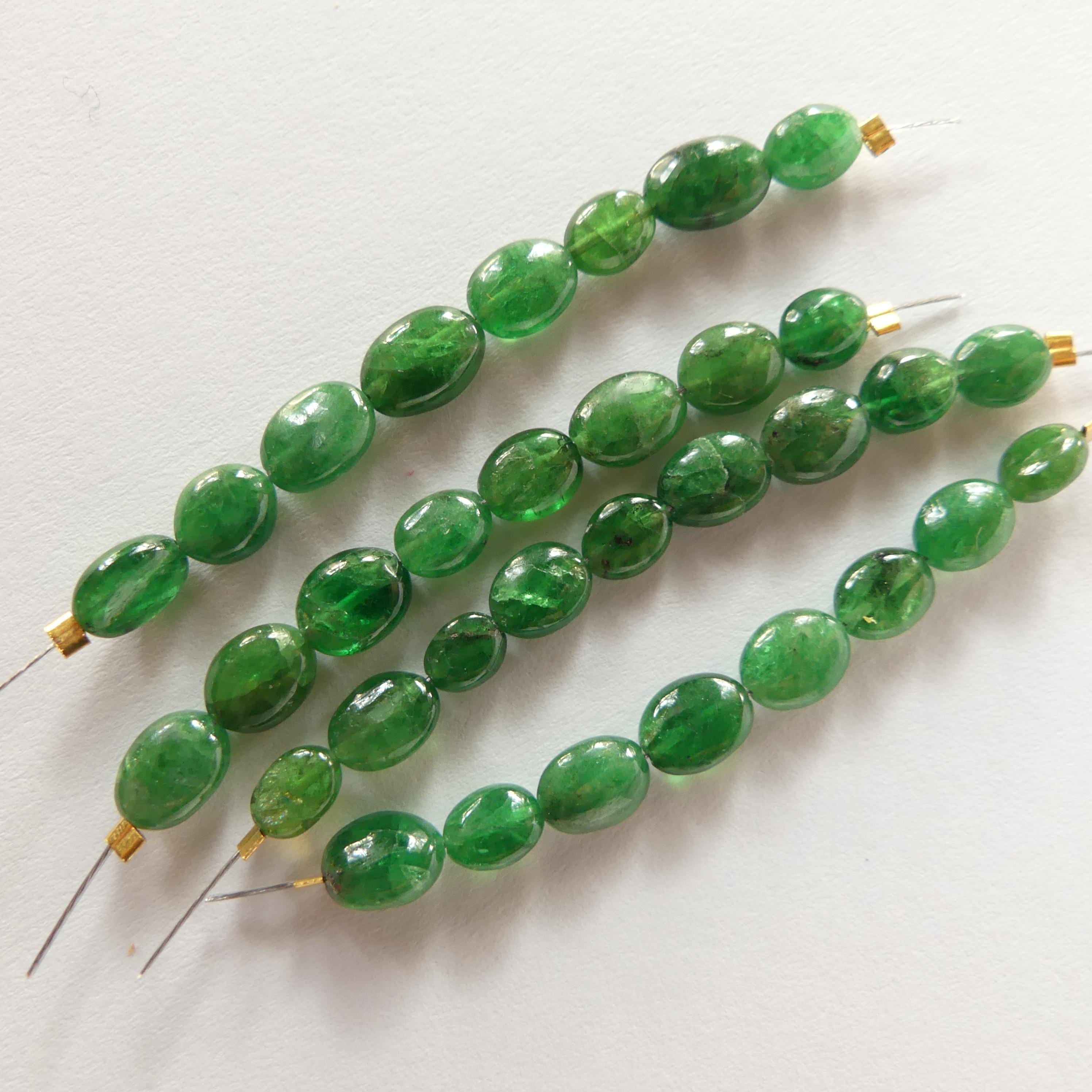 4mm Natural Tsavorite Oval Beads Smooth Genuine Green Garnet Nuggets Gemstone Beads for Jewelry Making Earrings Supplies
