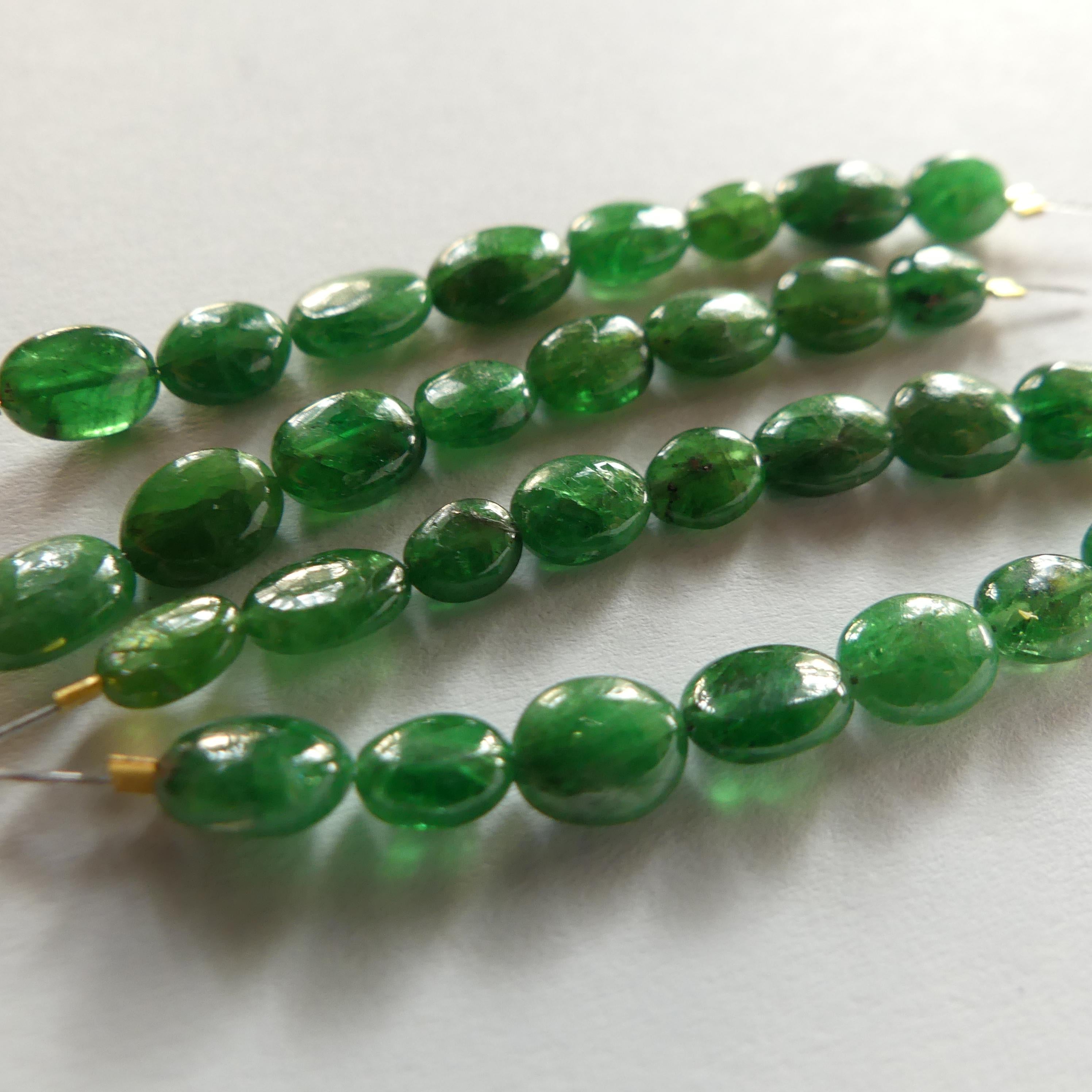 4mm Natural Tsavorite Oval Beads Smooth Genuine Green Garnet Nuggets Gemstone Beads for Jewelry Making Earrings Supplies