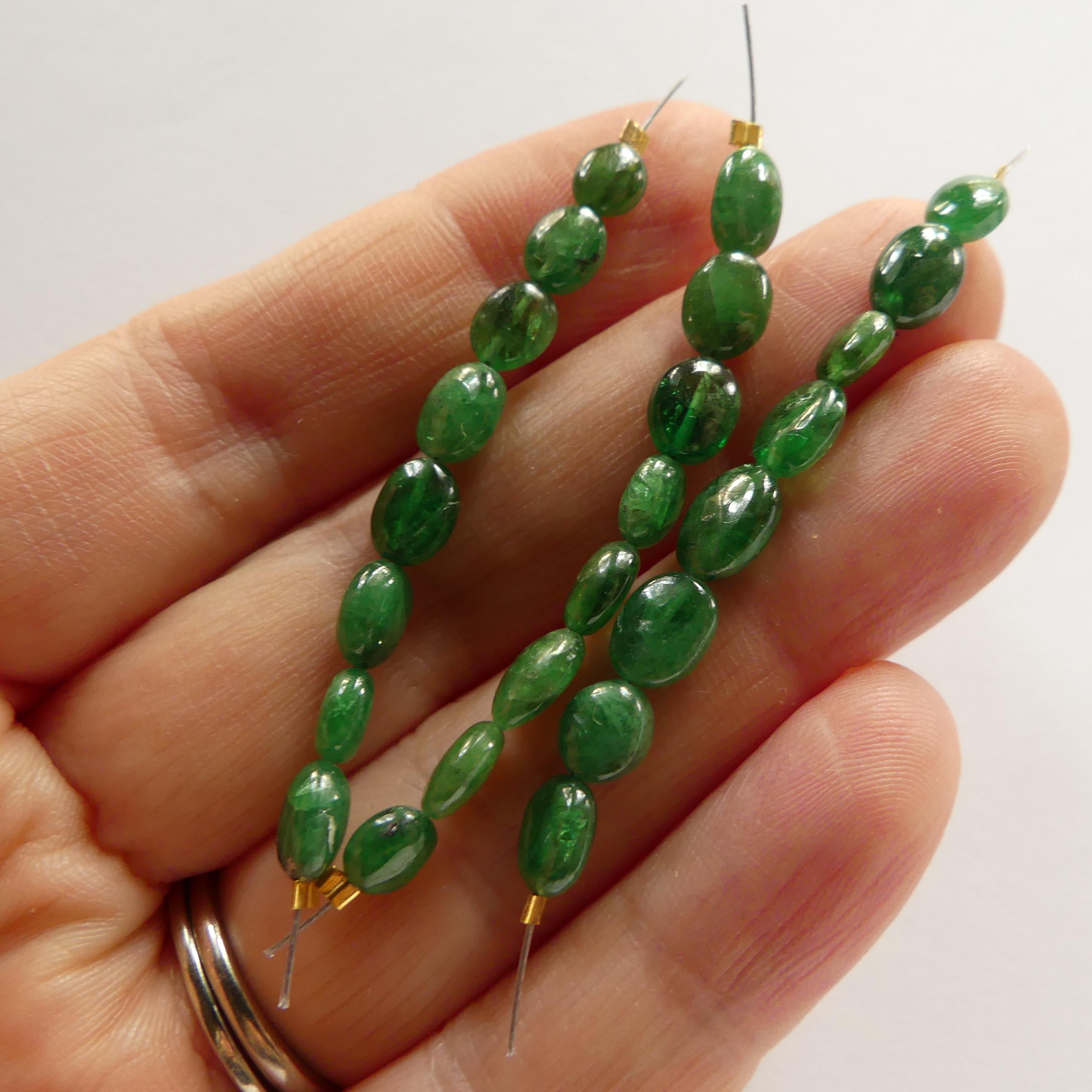 4mm Natural Tsavorite Oval Beads Smooth Genuine Green Garnet Nuggets Gemstone Beads for Jewelry Making Earrings Supplies