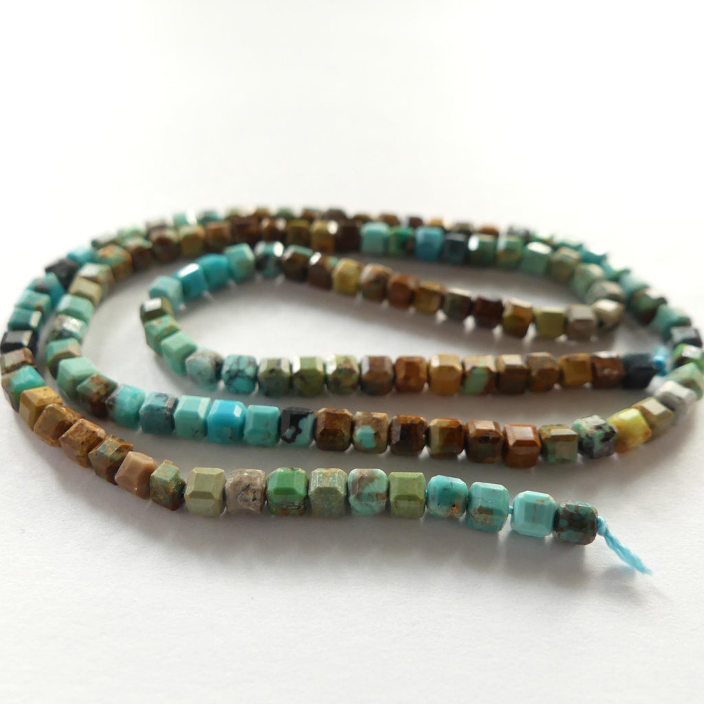 3mm Arizona Turquoise Cube Beads 15" Blue Green Shaded Turquoise Genuine Gemstone Beads for Jewelry Making Beading Craft Gift Beads