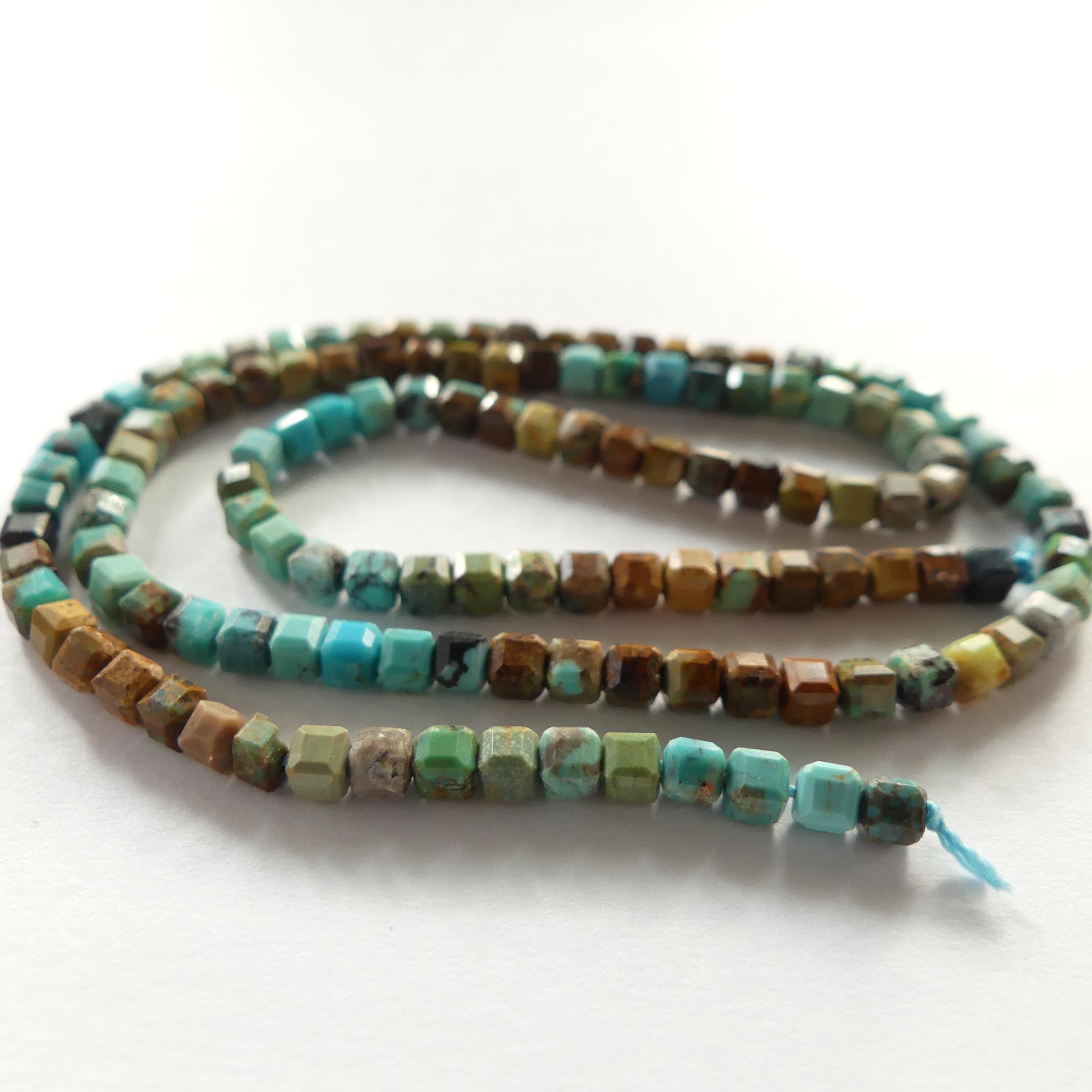 3mm Arizona Turquoise Cube Beads 15" Blue Green Shaded Turquoise Genuine Gemstone Beads for Jewelry Making Beading Craft Gift Beads