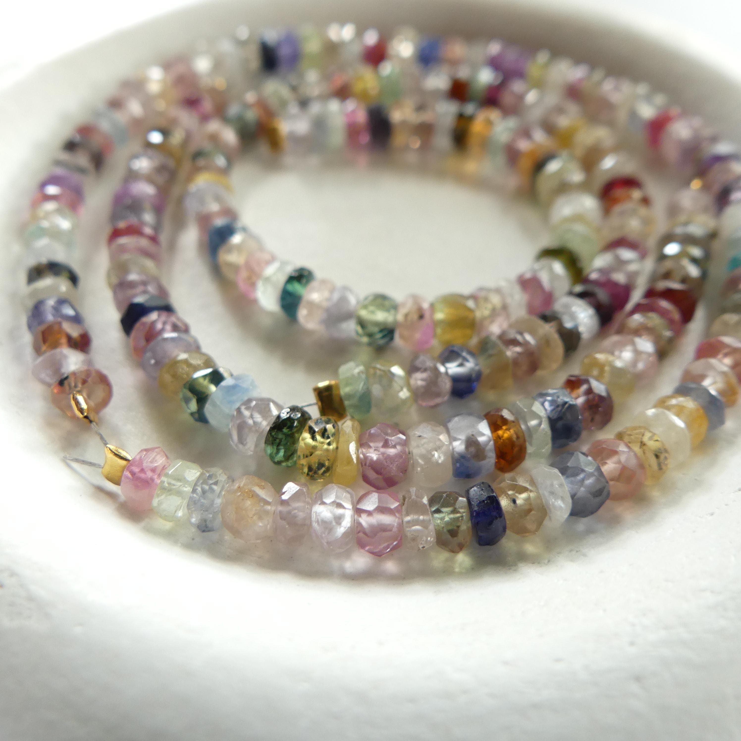 3.5mm 4mm Multi Sapphire Beads Faceted Rondelle Colorful Disco Sapphire Natural Gemstone Beads Jewelry Making Beading Craft Gift Birthstone