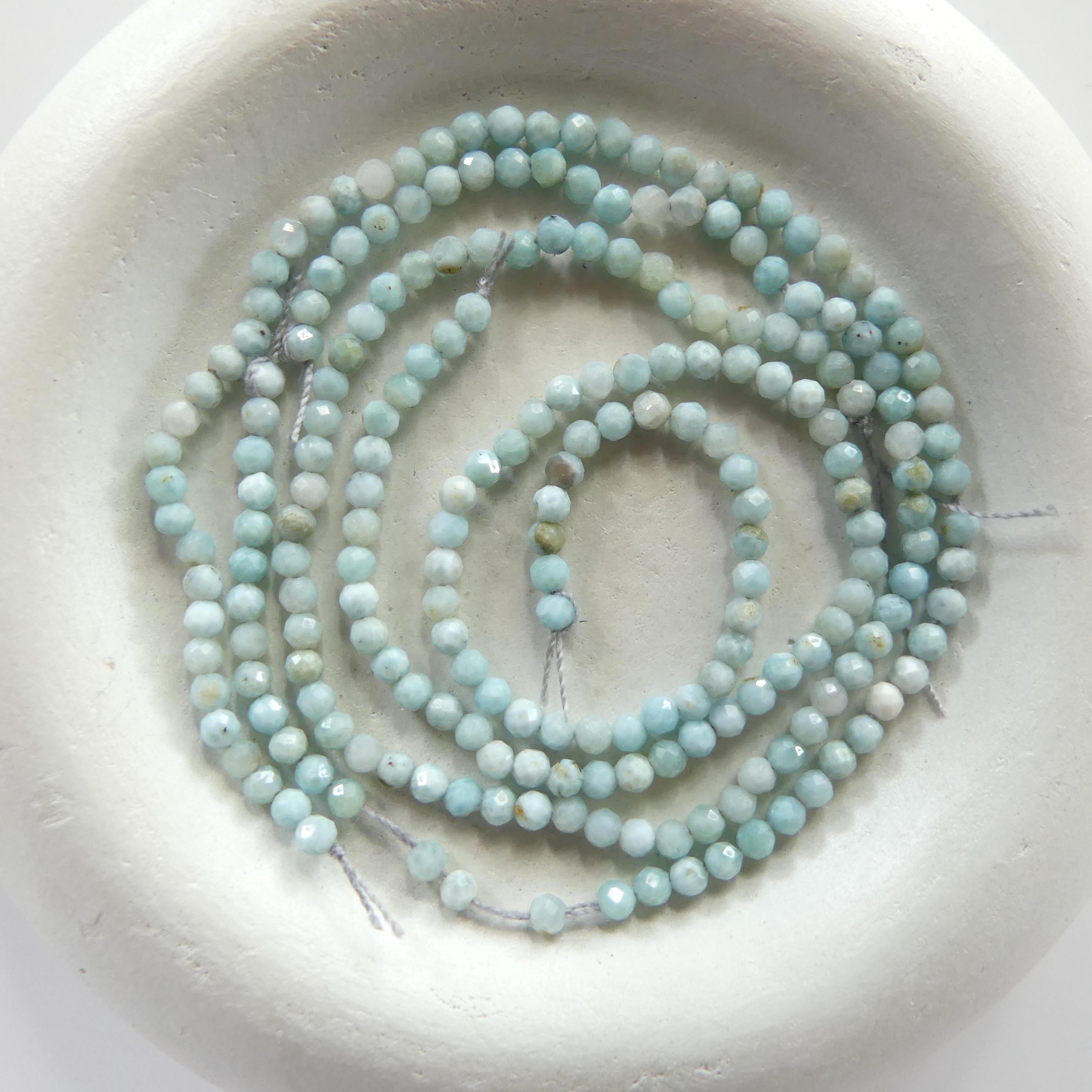 2mm Larimar Faceted Beads 6.5" Dominican Larimar Genuine Gemstone Beads for Jewelry Making Beading Craft Gift Beads