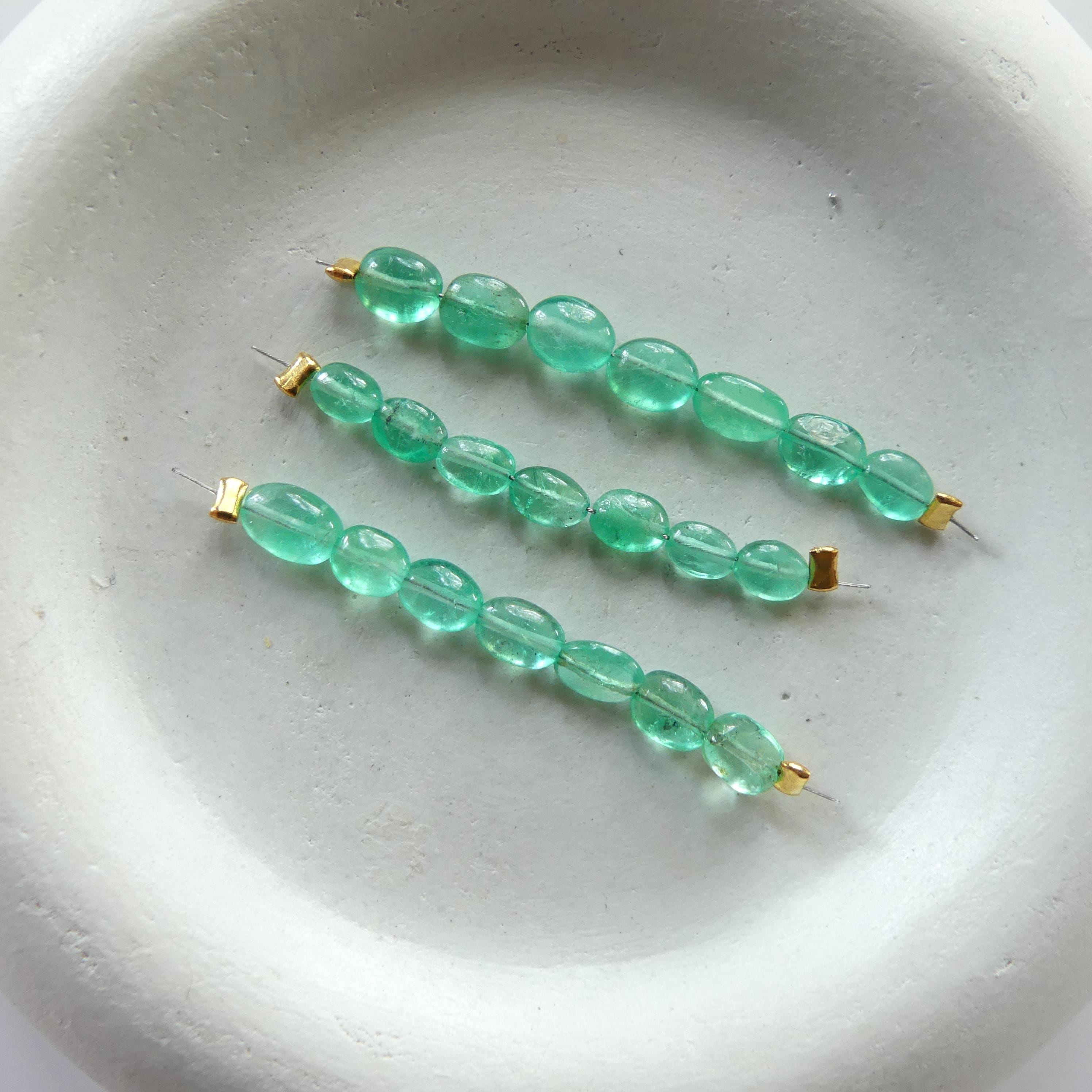 Natural Fine Columbian Emerald Beads Oval Smooth Gem Quality Emerald Gemstone Beads Genuine Emerald for Jewelry Making Beading Craft Gift