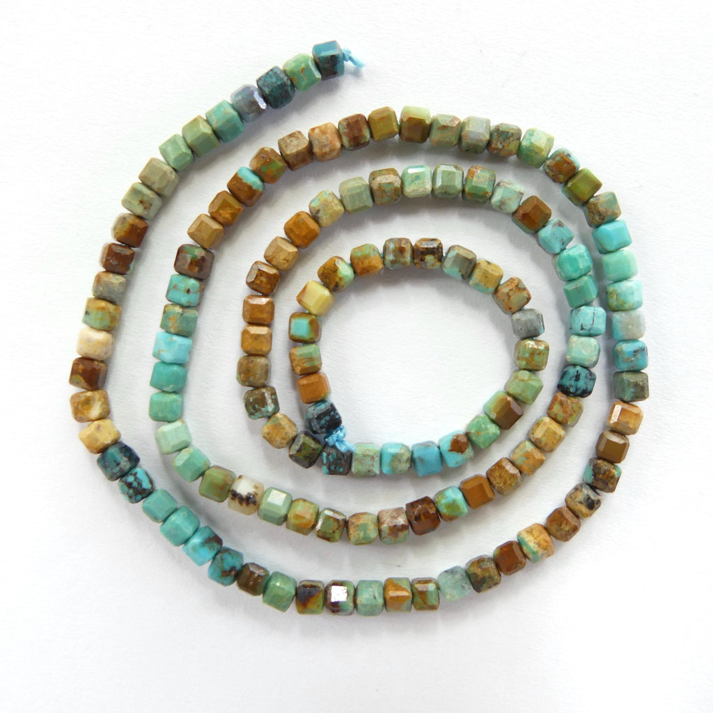 3mm Arizona Turquoise Cube Beads 15" Blue Green Shaded Turquoise Genuine Gemstone Beads for Jewelry Making Beading Craft Gift Beads