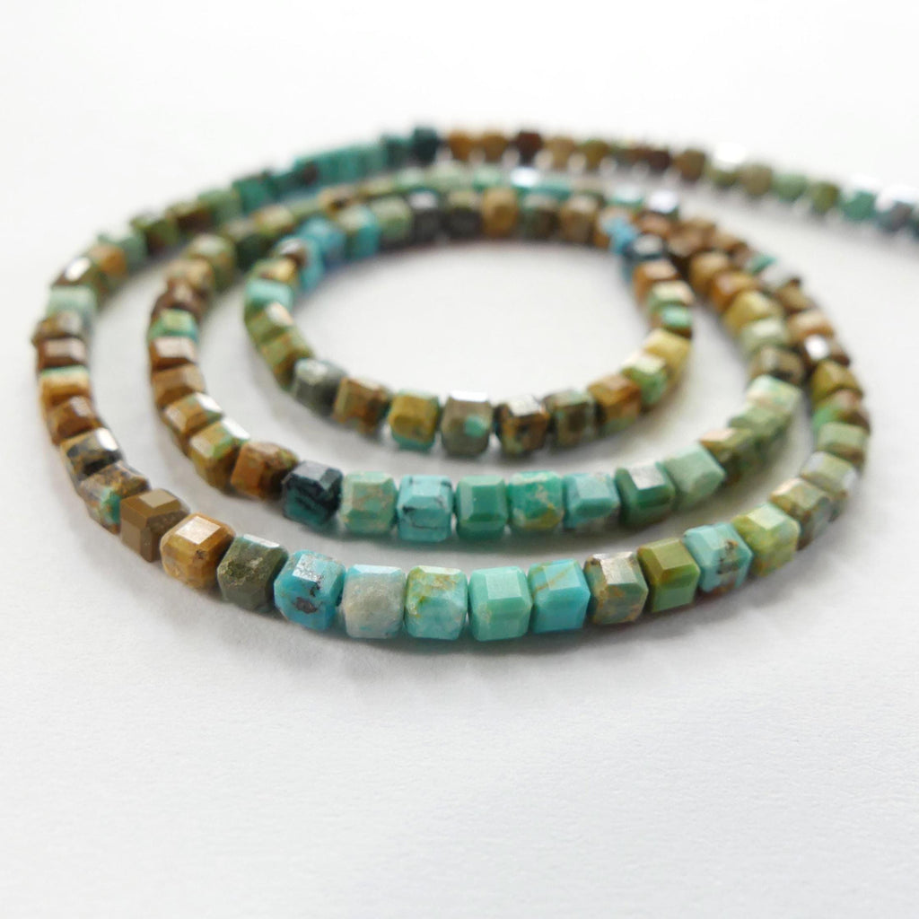 3mm Arizona Turquoise Cube Beads 15" Blue Green Shaded Turquoise Genuine Gemstone Beads for Jewelry Making Beading Craft Gift Beads