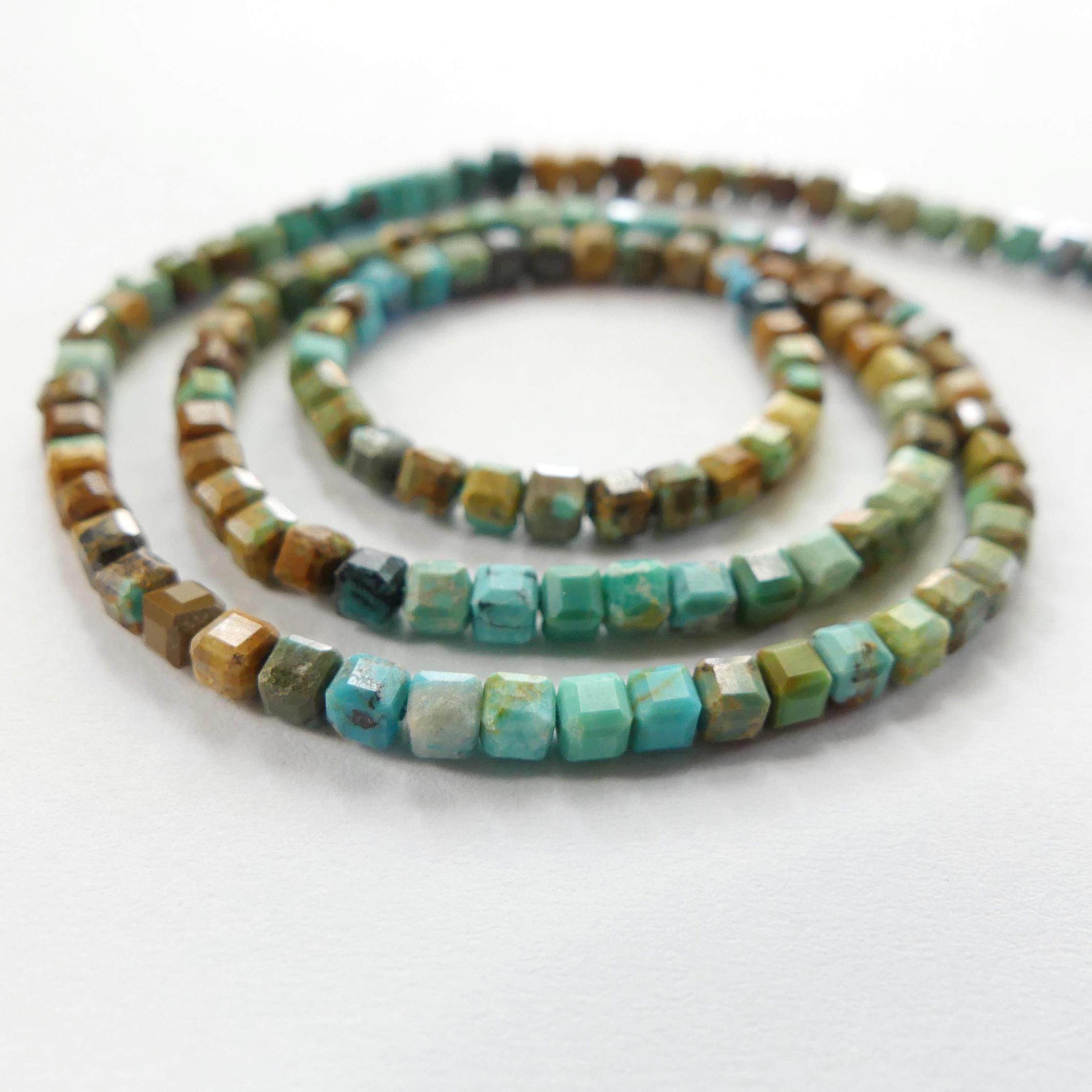 3mm Arizona Turquoise Cube Beads 15" Blue Green Shaded Turquoise Genuine Gemstone Beads for Jewelry Making Beading Craft Gift Beads