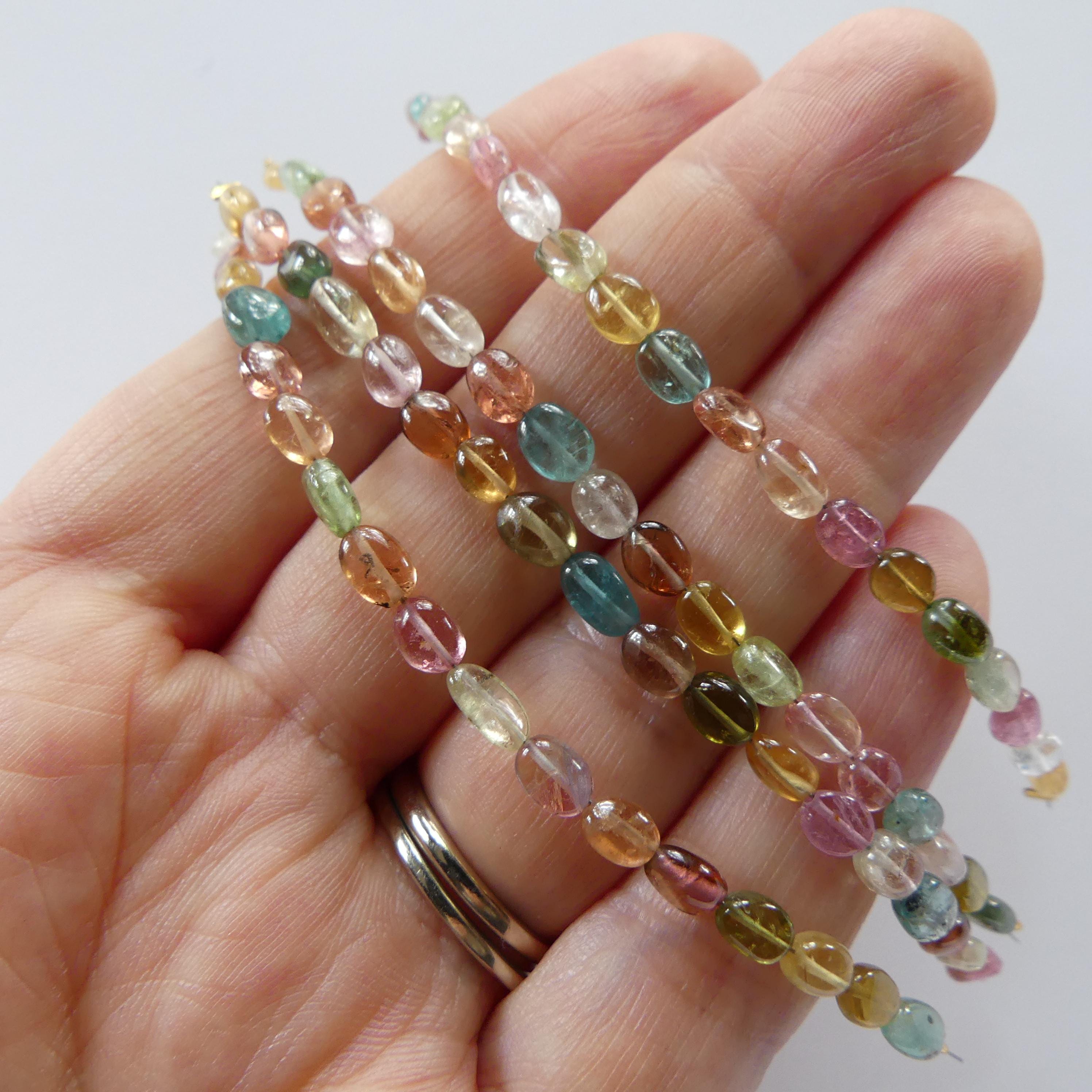 Watermelon Tourmaline Oval Beads Rainbow Gemstone Colorful Tourmaline Beads Briolette for Jewelry Making October birthstone DIY Earrings