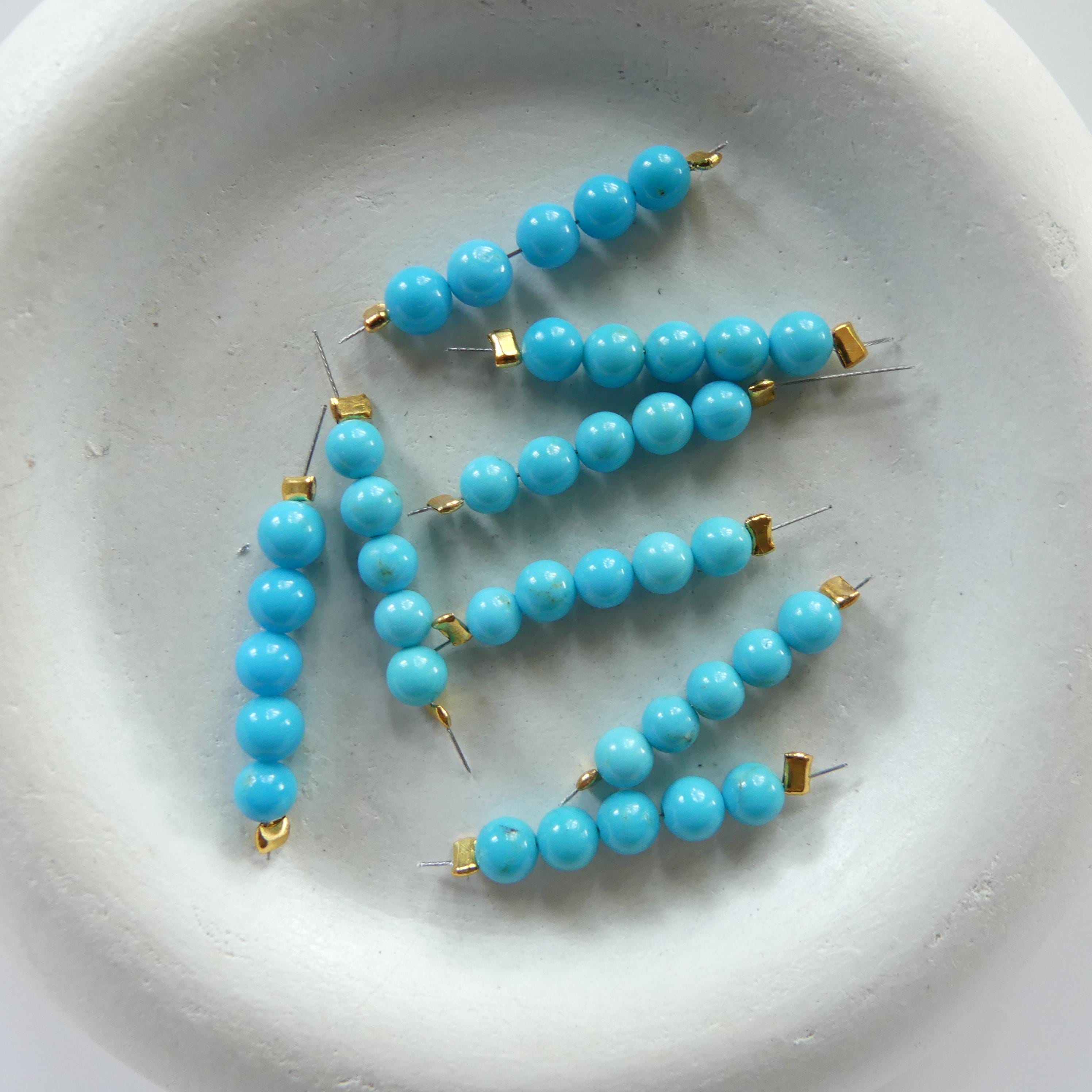 3.5mm 4mm Genuine Sleeping Beauty Turquoise Beads Smooth Arizona Turquoise Genuine Gemstone Beads for Jewelry Making Beading Craft Gift