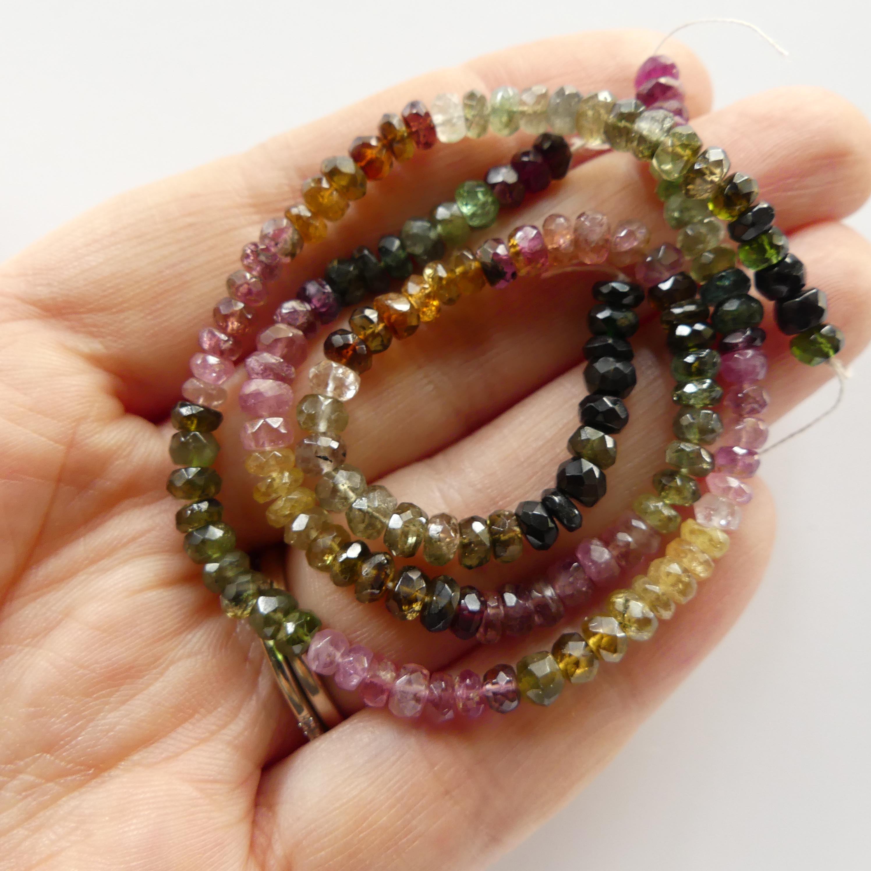4mm Watermelon Tourmaline Faceted Beads Rondelle 6.5" Transparent Rainbow Gemstone Beads Jewelry Making Beading Crafter October Birthstone
