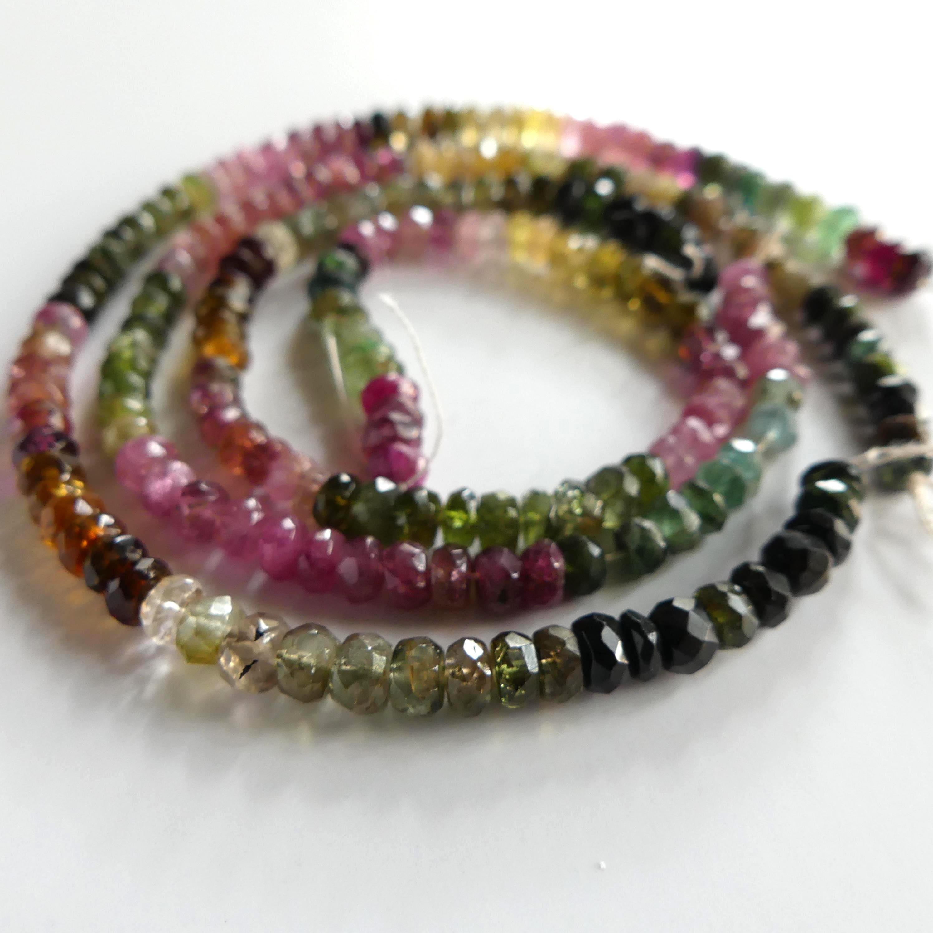 4mm Watermelon Tourmaline Faceted Beads Rondelle 6.5" Transparent Rainbow Gemstone Beads Jewelry Making Beading Crafter October Birthstone