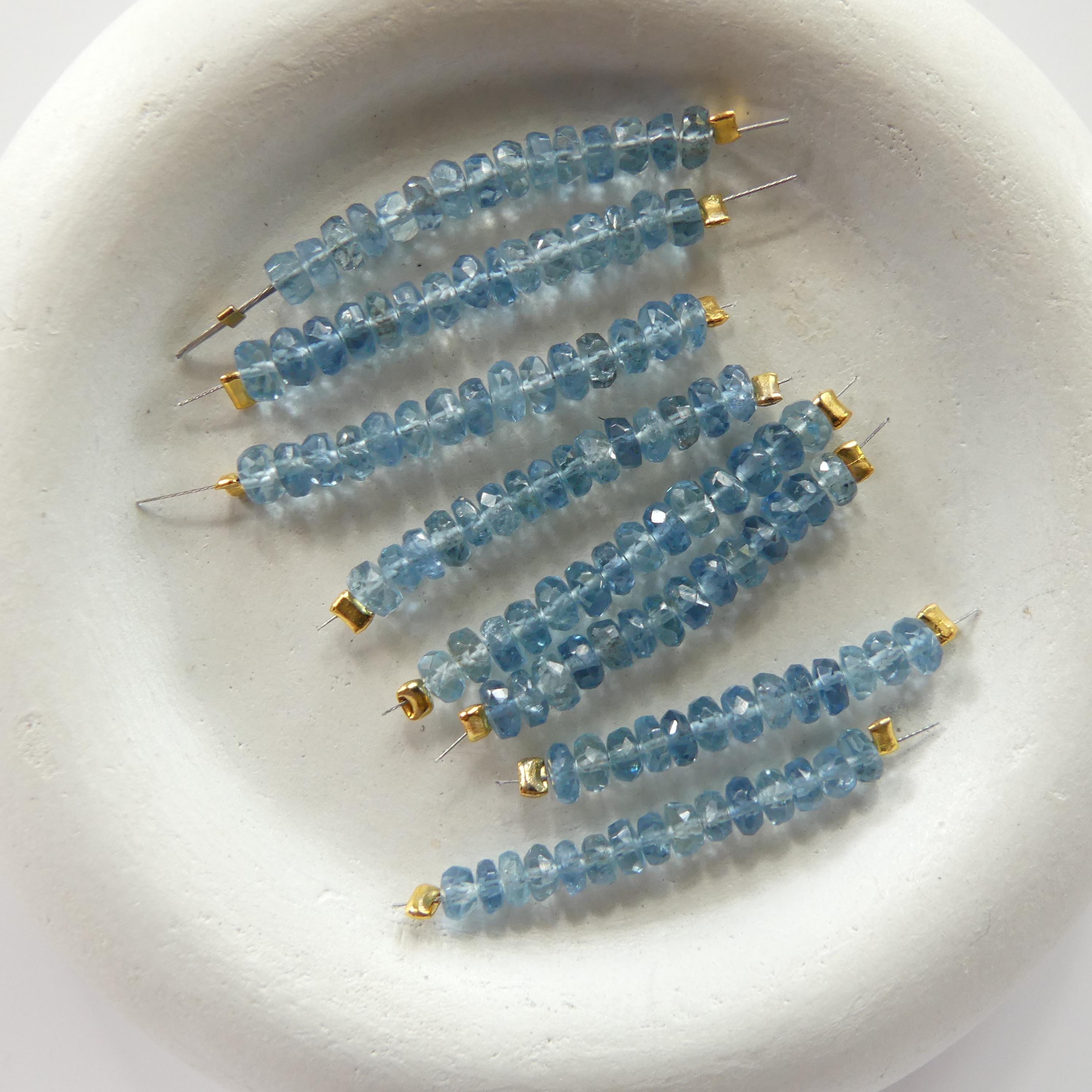 RARE Fine Santa Maria Aquamarine Beads Icy Blue Faceted Rondelle 1" Gem Quality Natural Gemstone Beads Jewelry Making Beading DIY Earrings