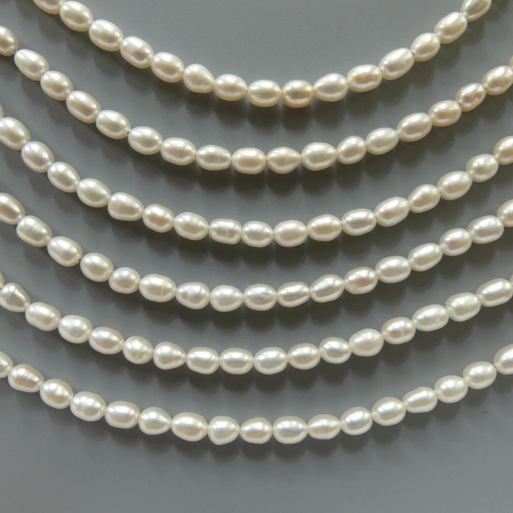 4.5mm 5mm Freshwater Pearl Beads Rice Shape Pearls White Baroque 6" Beads Beading Crafter Gift June Birthstone DIY Jewelry