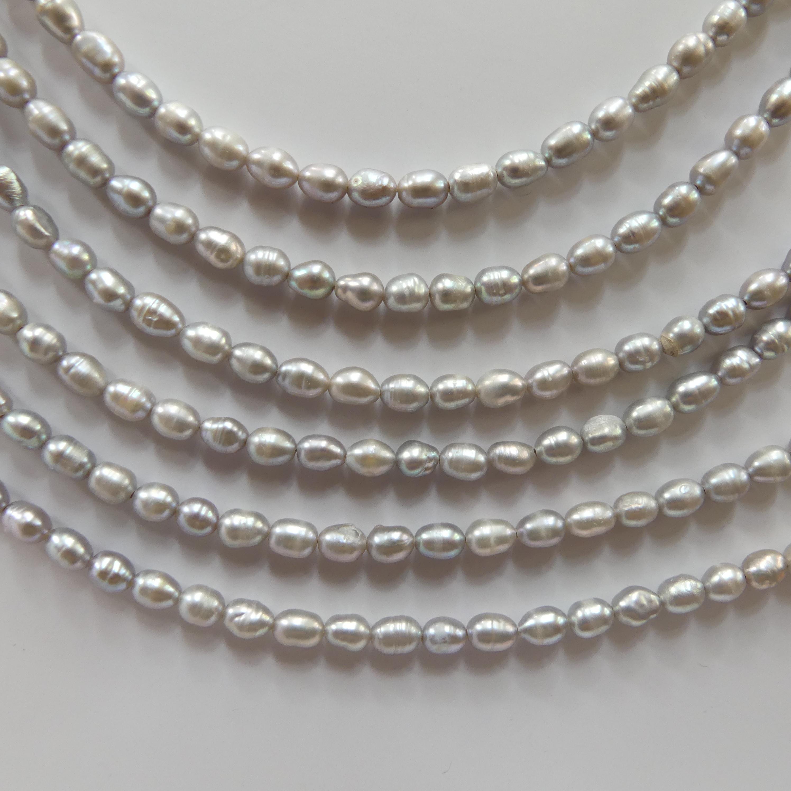 4mm Silver Gray Freshwater Pearl Beads Rice Shape Pearls Baroque 6.5" Beads Beading Crafter Gift June Birthstone DIY Jewelry