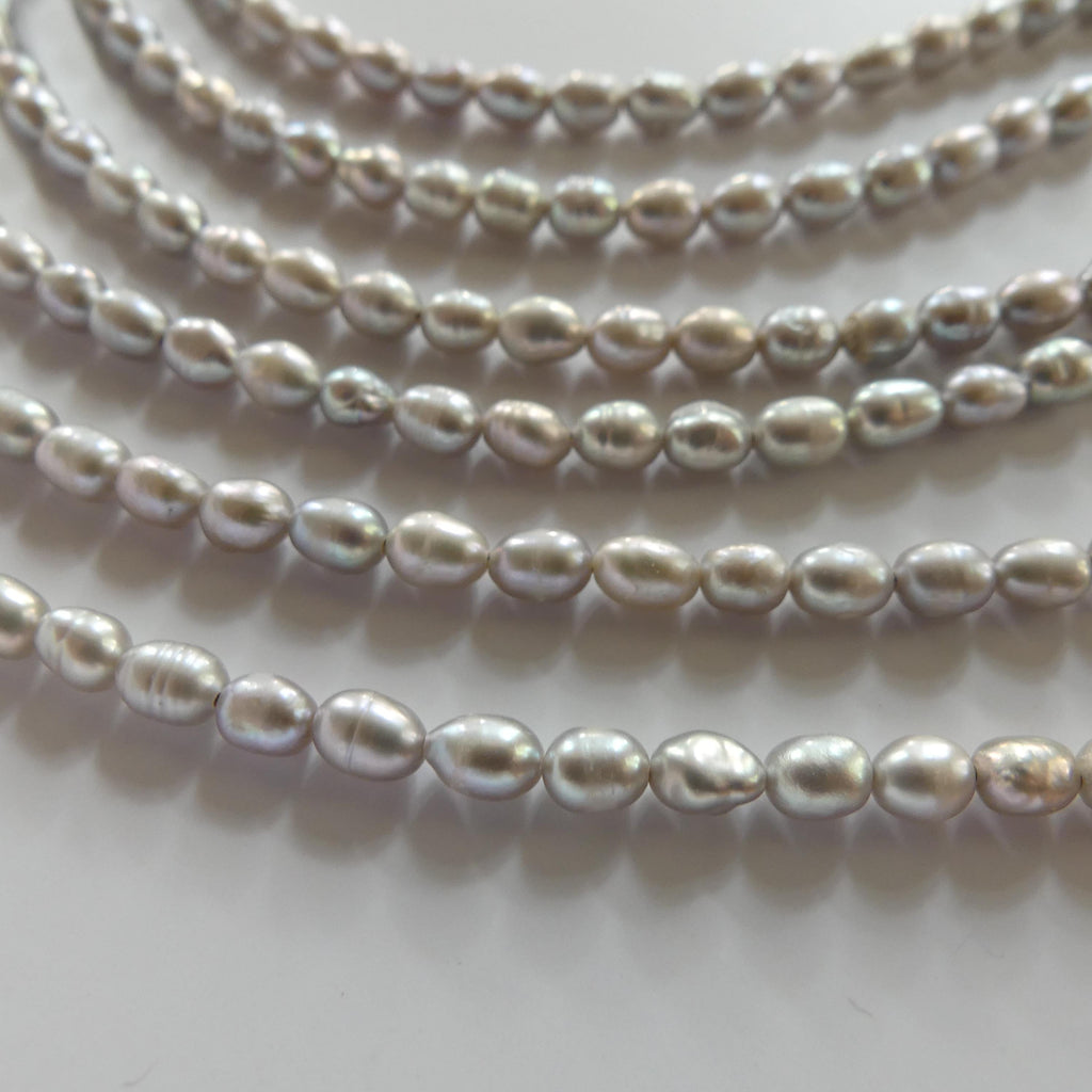 4mm Silver Gray Freshwater Pearl Beads Rice Shape Pearls Baroque 6.5" Beads Beading Crafter Gift June Birthstone DIY Jewelry