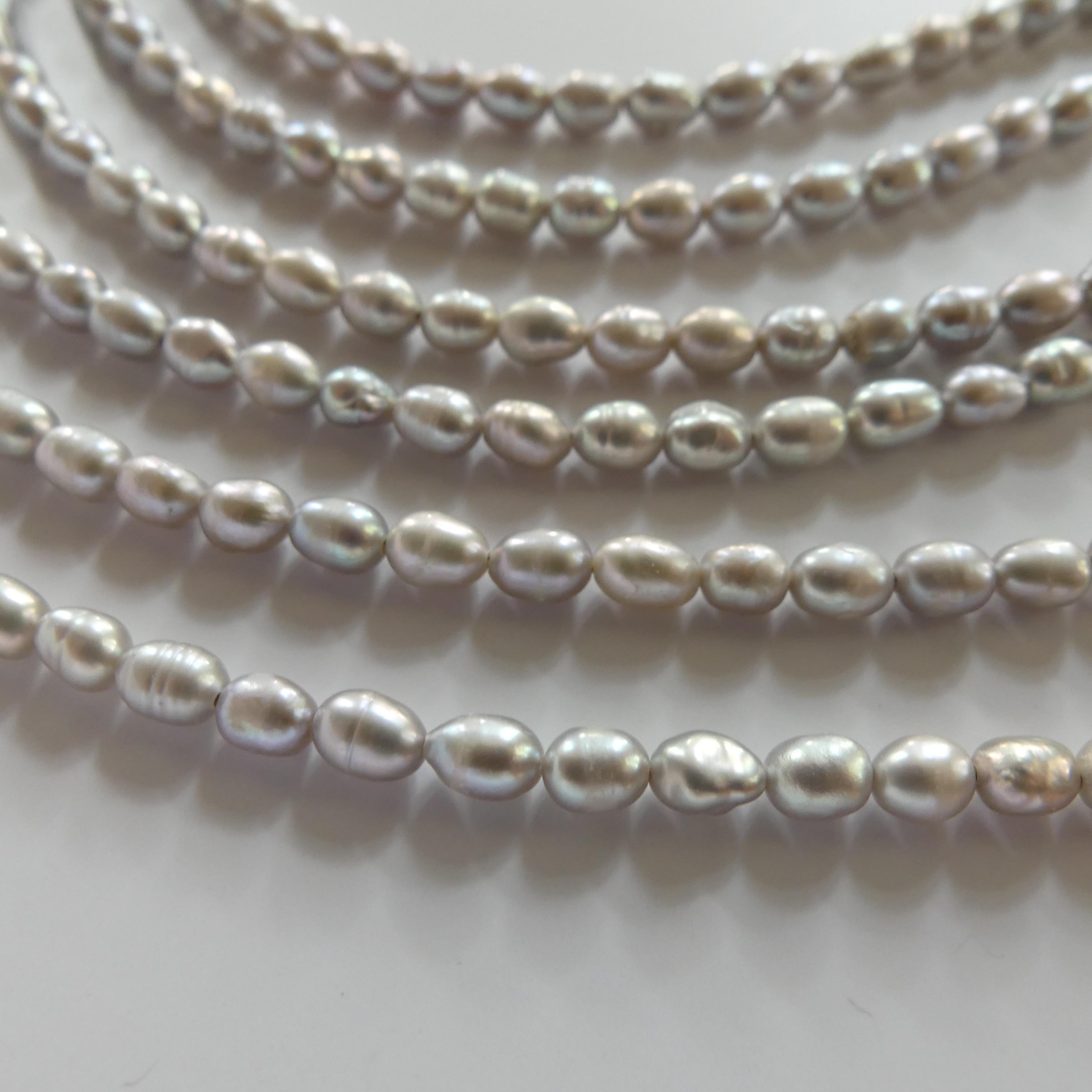 4mm Silver Gray Freshwater Pearl Beads Rice Shape Pearls Baroque 6.5" Beads Beading Crafter Gift June Birthstone DIY Jewelry