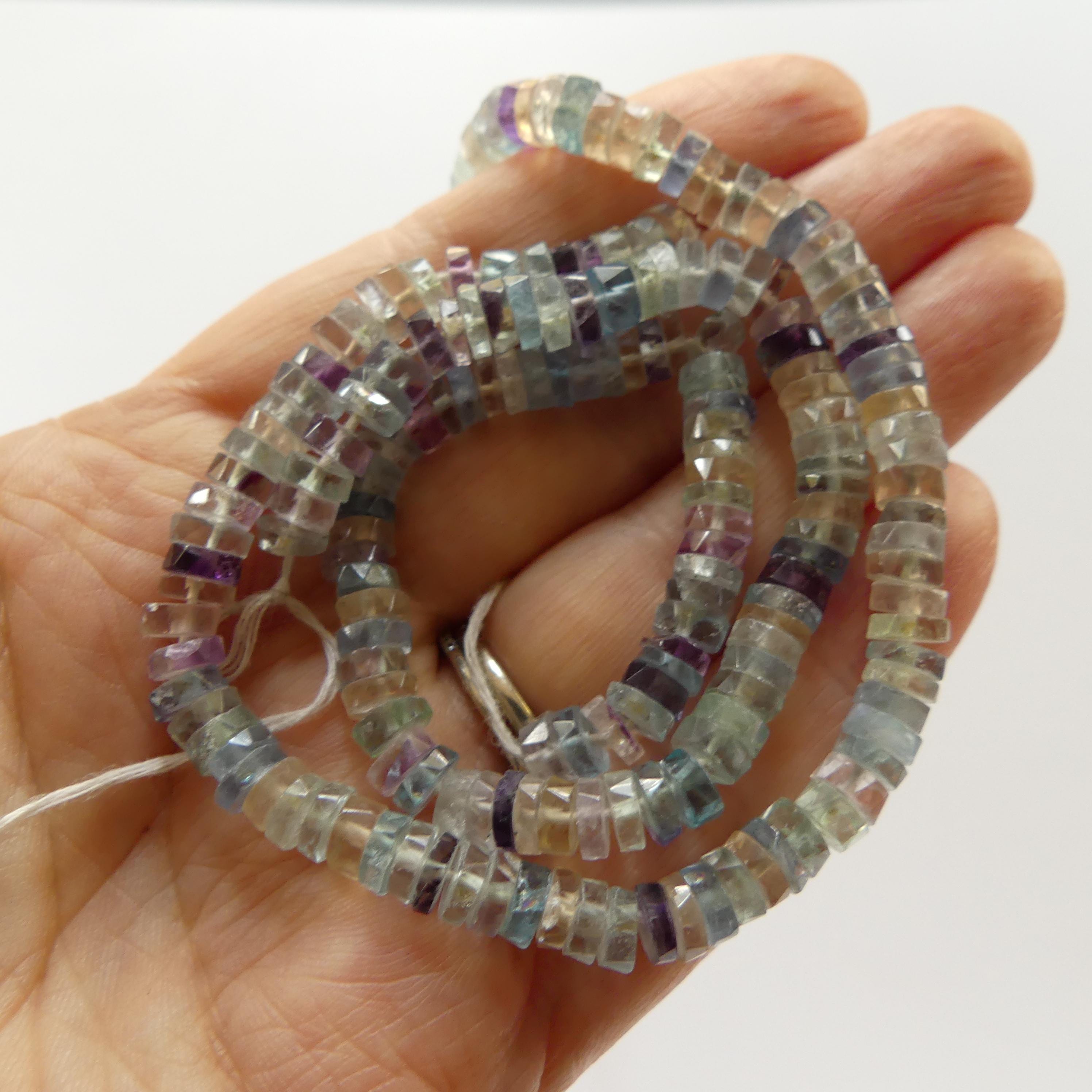 6mm Multi Fluorite Faceted Heishi Beads 7.5" Natural Turquoise Tyre Beads Crystal Genuine Gemstone Beads for Jewelry Making