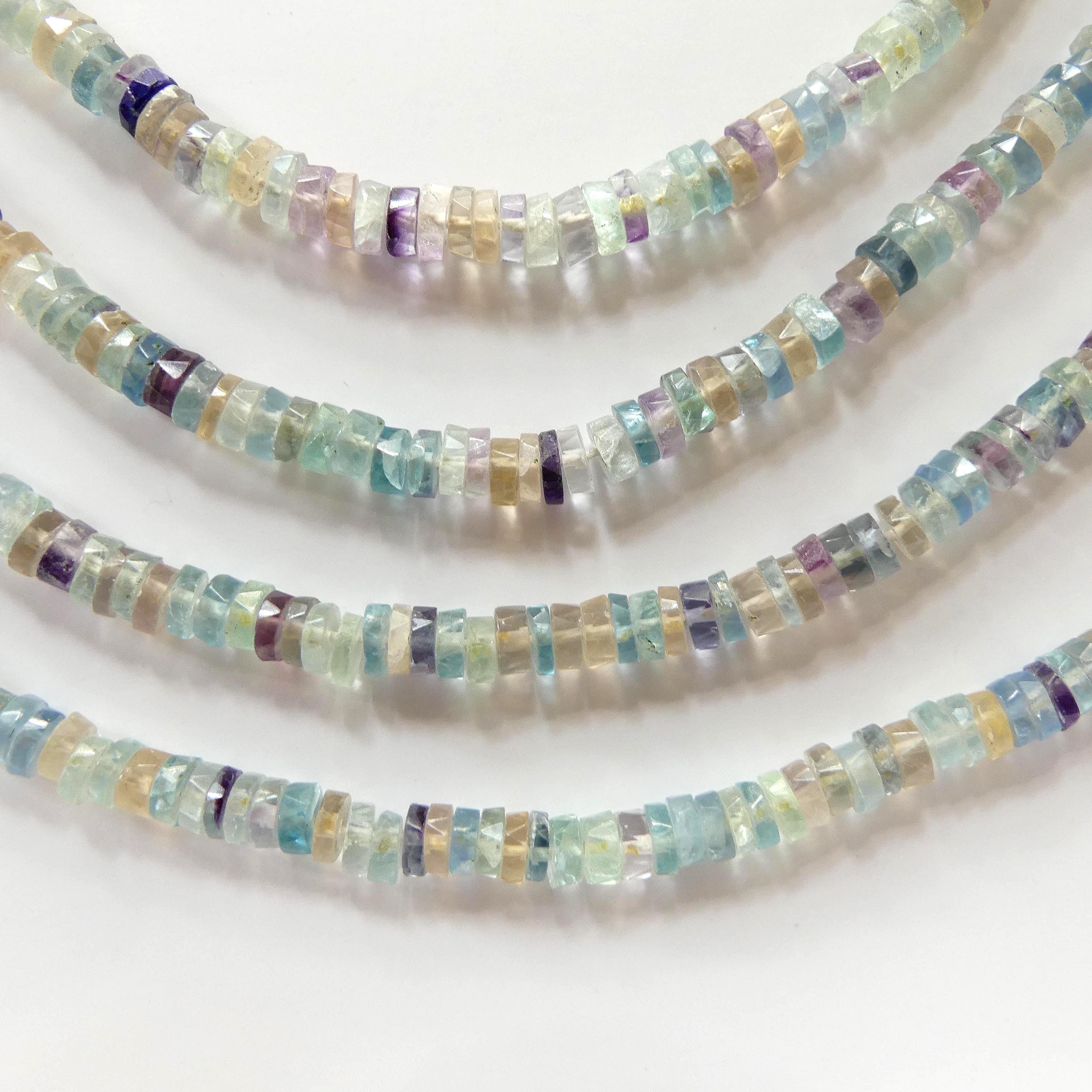 6mm Multi Fluorite Faceted Heishi Beads 7.5" Natural Turquoise Tyre Beads Crystal Genuine Gemstone Beads for Jewelry Making