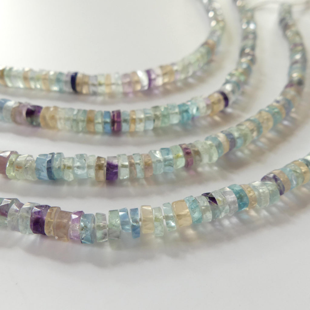 6mm Multi Fluorite Faceted Heishi Beads 7.5" Natural Turquoise Tyre Beads Crystal Genuine Gemstone Beads for Jewelry Making