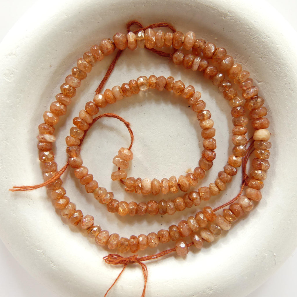 3.5mm 4mm Natural AAA Sunstone Hand Faceted Beads Rondelle 6" Orange Genuine Gemstone Beads for Jewelry Making Craft Gift Beads DIY Jewelry