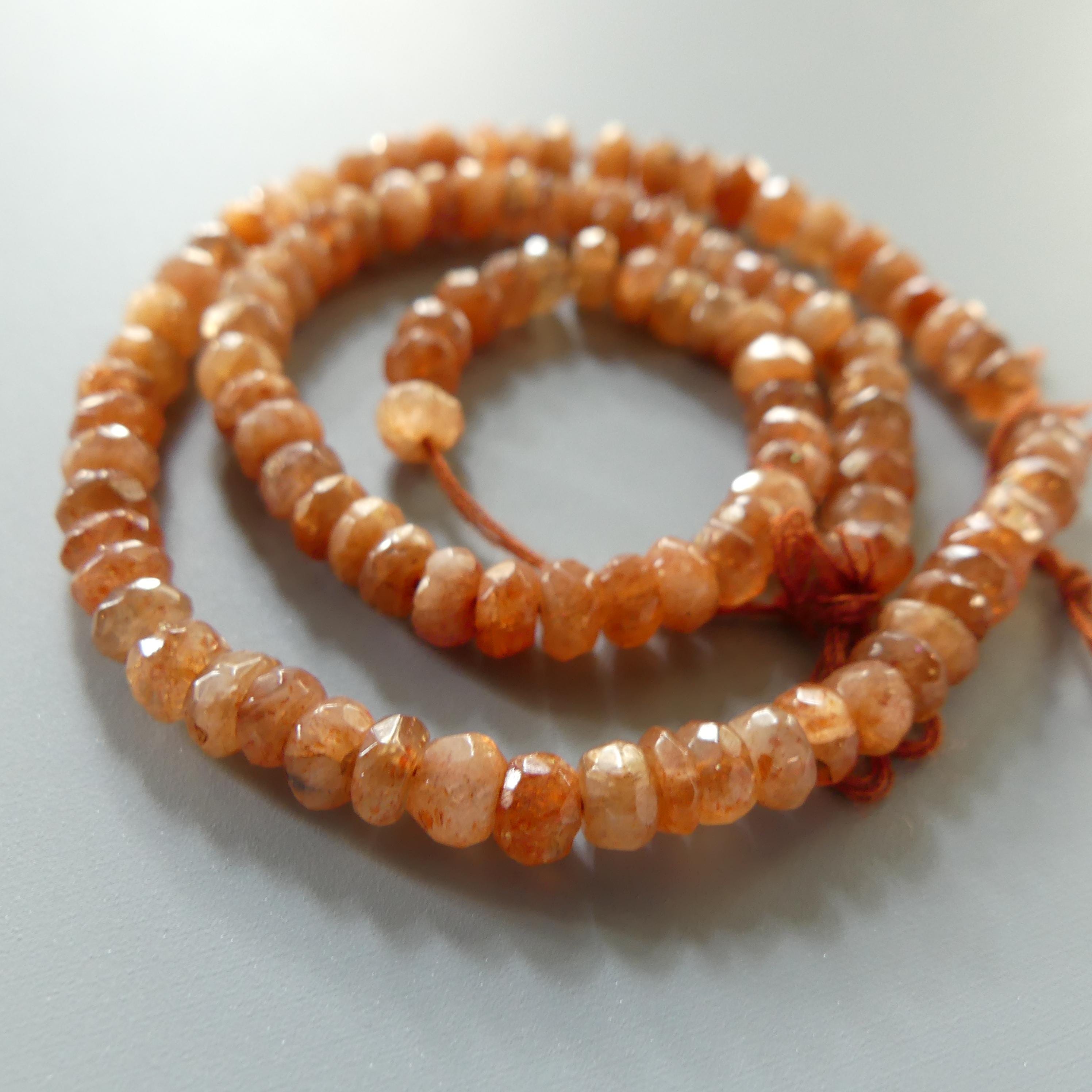 5mm Natural Sunstone Beads Hand Faceted Beads Rondelle 6" Orange Genuine Gemstone Beads for Jewelry Making Craft Gift Beads DIY Jewelry