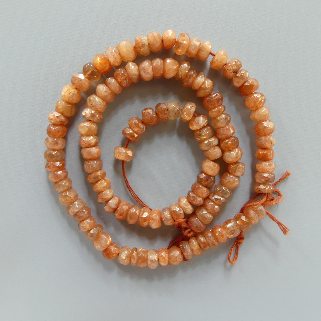 5mm Natural Sunstone Beads Hand Faceted Beads Rondelle 6" Orange Genuine Gemstone Beads for Jewelry Making Craft Gift Beads DIY Jewelry