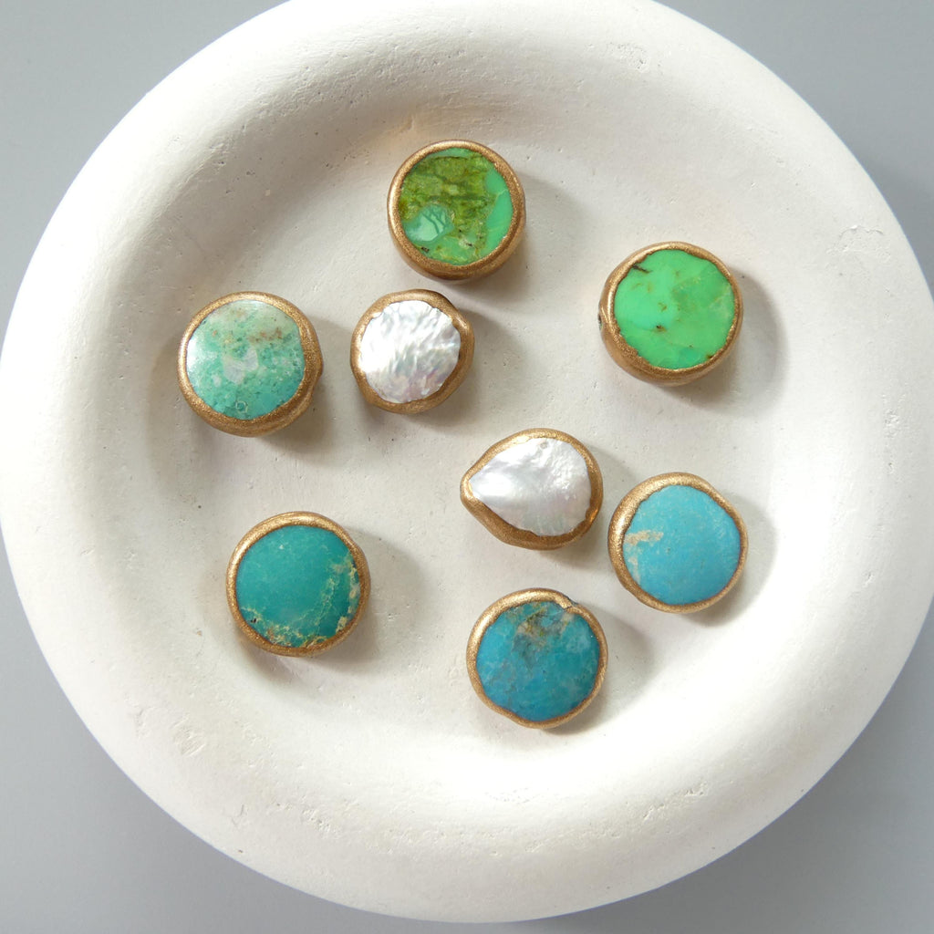 1 Piece Copper Wrapped Turquoise Coin Beads Green Blue Gemstone Beads Copper Wrapped Pearl Coin Beads Jewelry Making DIY Earrings Pendant