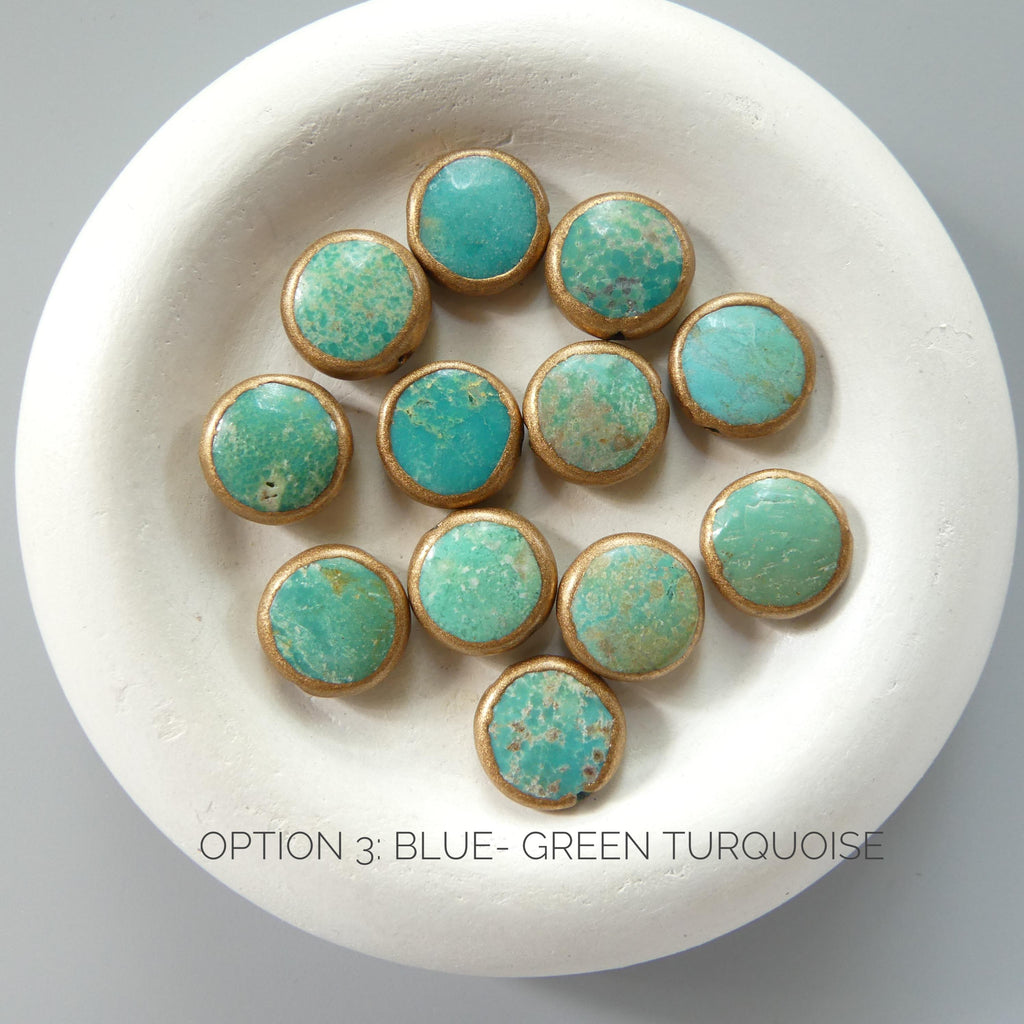 1 Piece Copper Wrapped Turquoise Coin Beads Green Blue Gemstone Beads Copper Wrapped Pearl Coin Beads Jewelry Making DIY Earrings Pendant