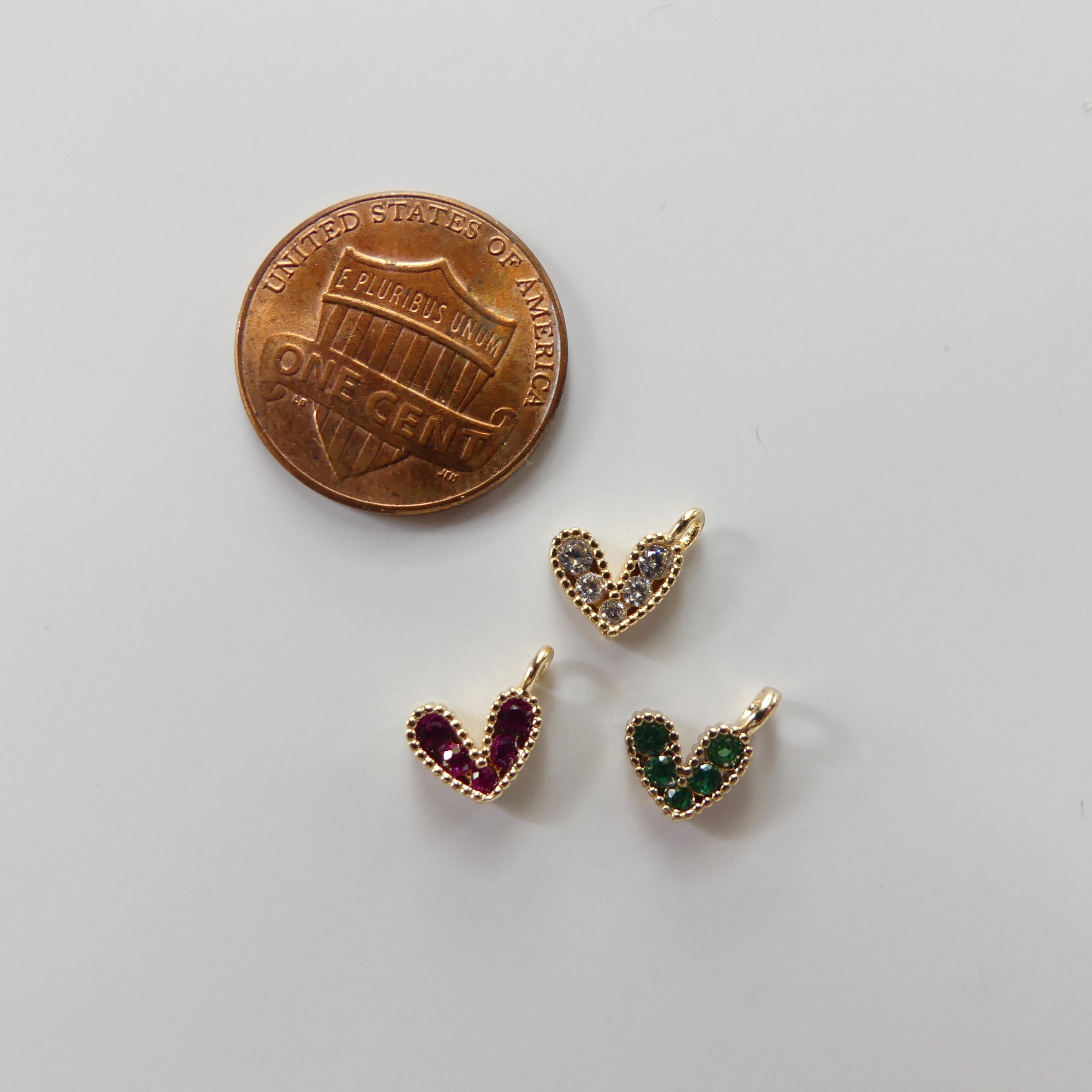 1 Piece 14k Gold Filled Paved Tiny Heart Charm CZ White Green Pink Heart Pendant Mini Heart Jewelry Making DIY Earrings Pendant