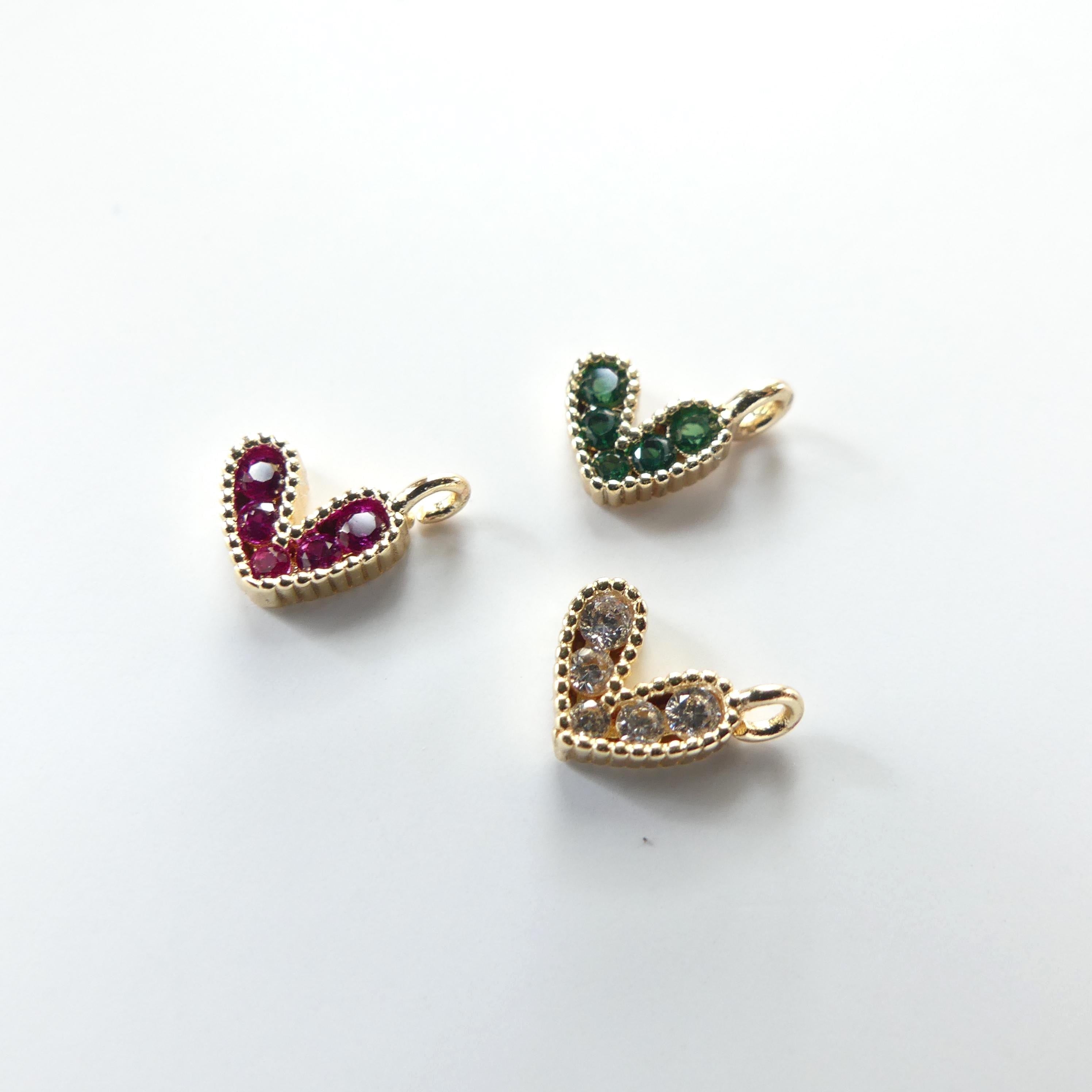 1 Piece 14k Gold Filled Paved Tiny Heart Charm CZ White Green Pink Heart Pendant Mini Heart Jewelry Making DIY Earrings Pendant