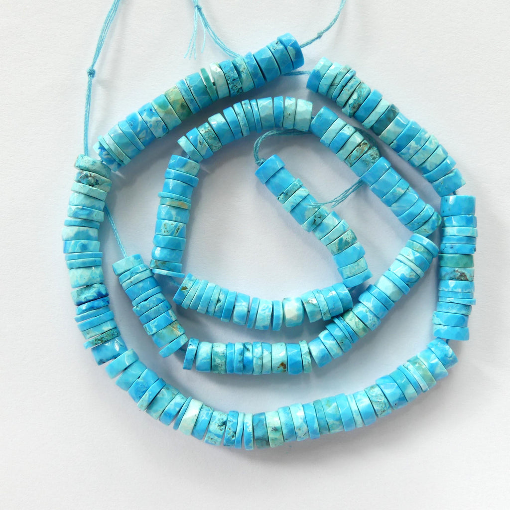 6mm Arizona Turquoise Faceted Heishi Beads 7.5" Natural Turquoise Tyre Beads Crystal Genuine Gemstone Beads for Jewelry Making