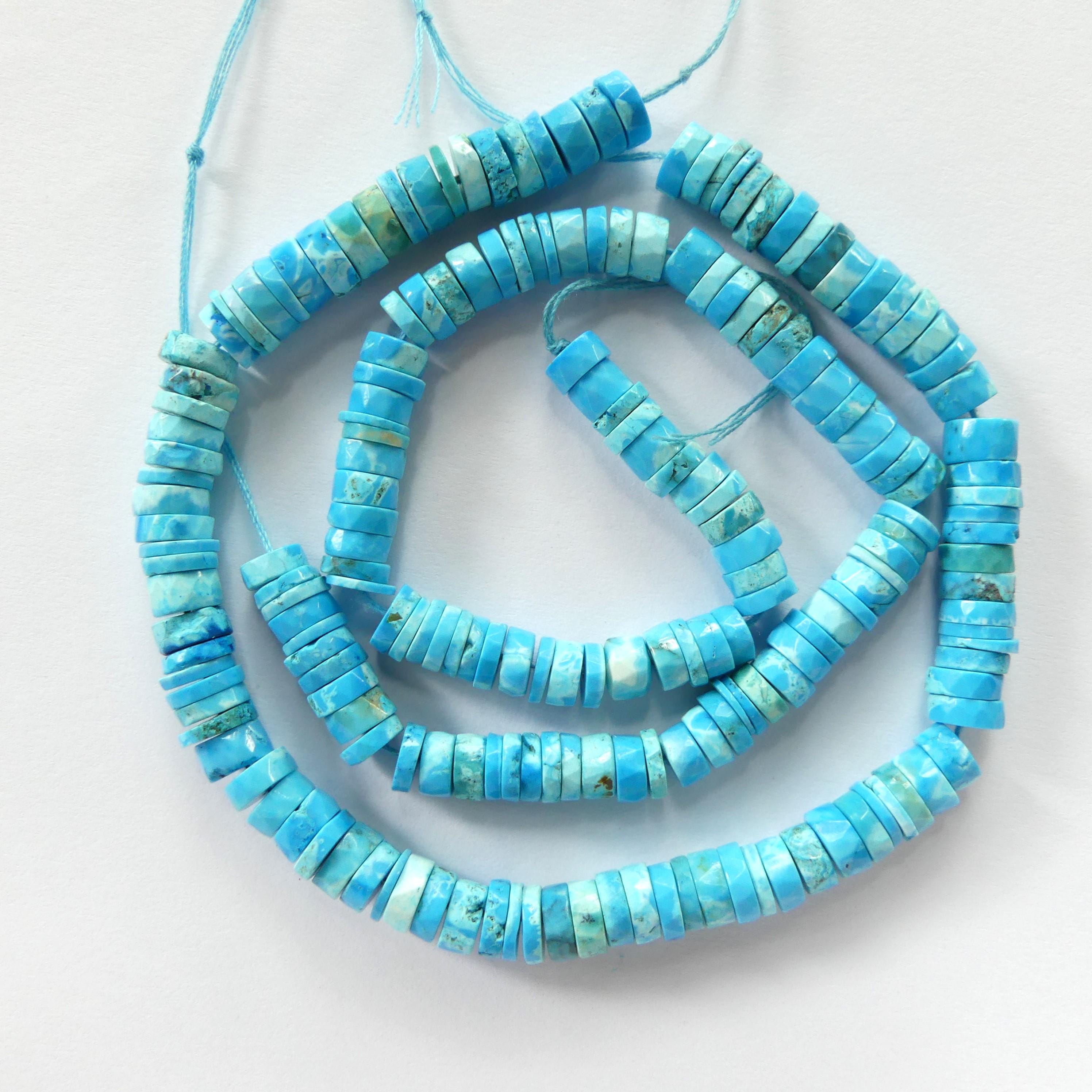 6mm Arizona Turquoise Faceted Heishi Beads 7.5" Natural Turquoise Tyre Beads Crystal Genuine Gemstone Beads for Jewelry Making