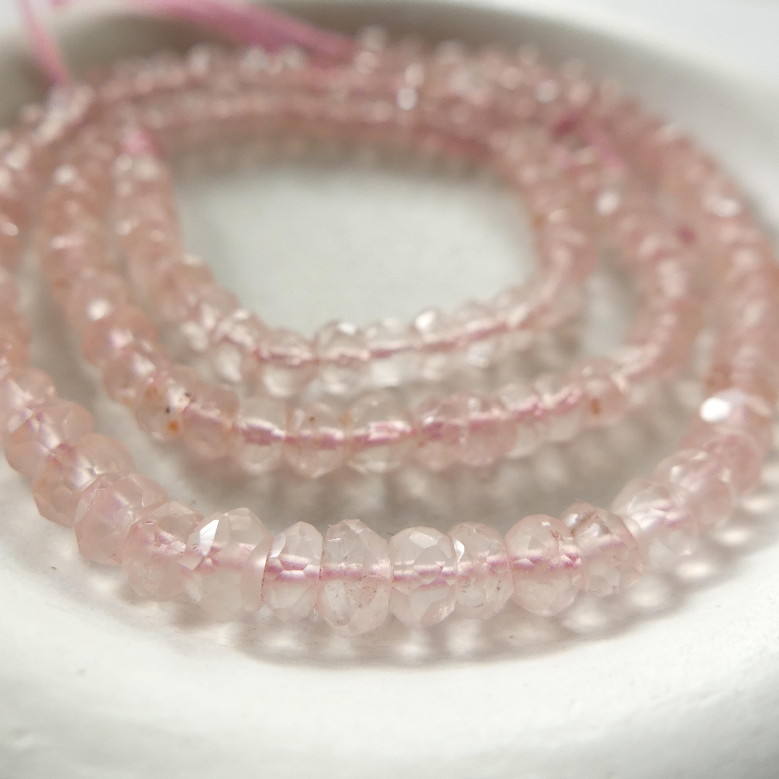4mm AAAA Rose Quartz Beads Hand Faceted Rondelle 6.5" Pale Pink Genuine Gemstone Beads for Jewelry Making Beading Craft Gift Beads