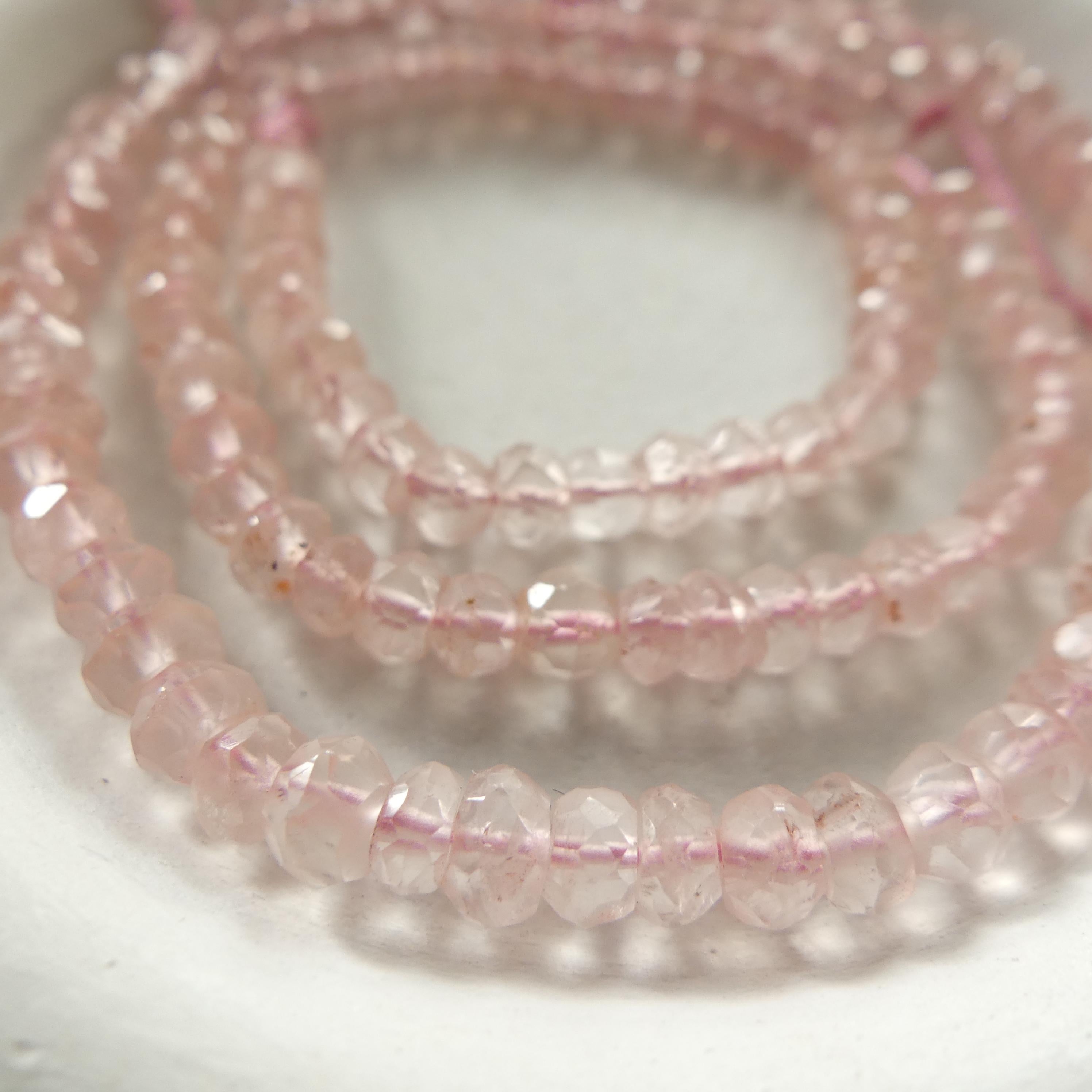 4mm AAAA Rose Quartz Beads Hand Faceted Rondelle 6.5" Pale Pink Genuine Gemstone Beads for Jewelry Making Beading Craft Gift Beads
