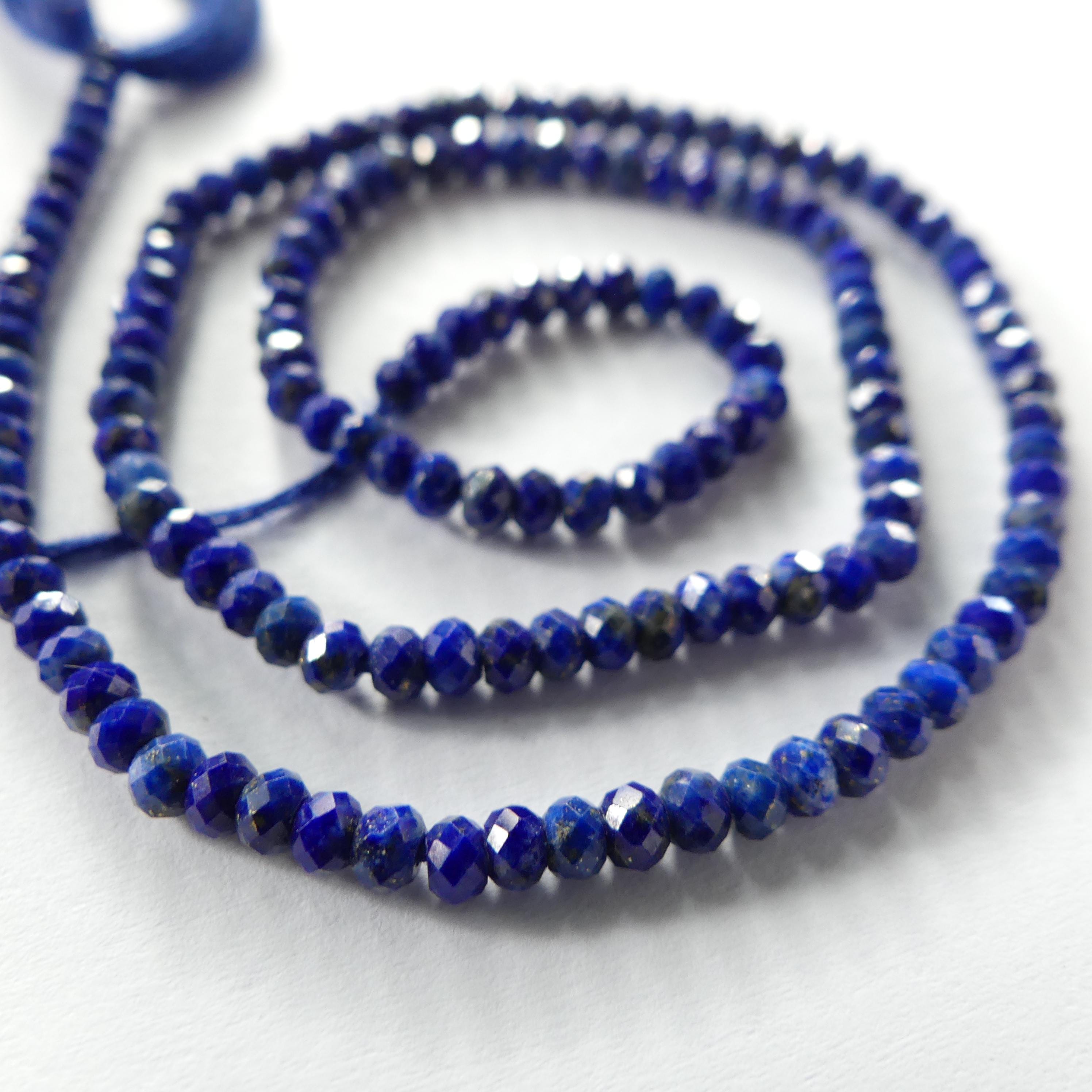3mm AAA Lapis Lazuli Beads Faceted Rondelle 12.5" Sparkly Blue Gemstone Beads for Jewelry Making Beading Craft Gift September Birthstone