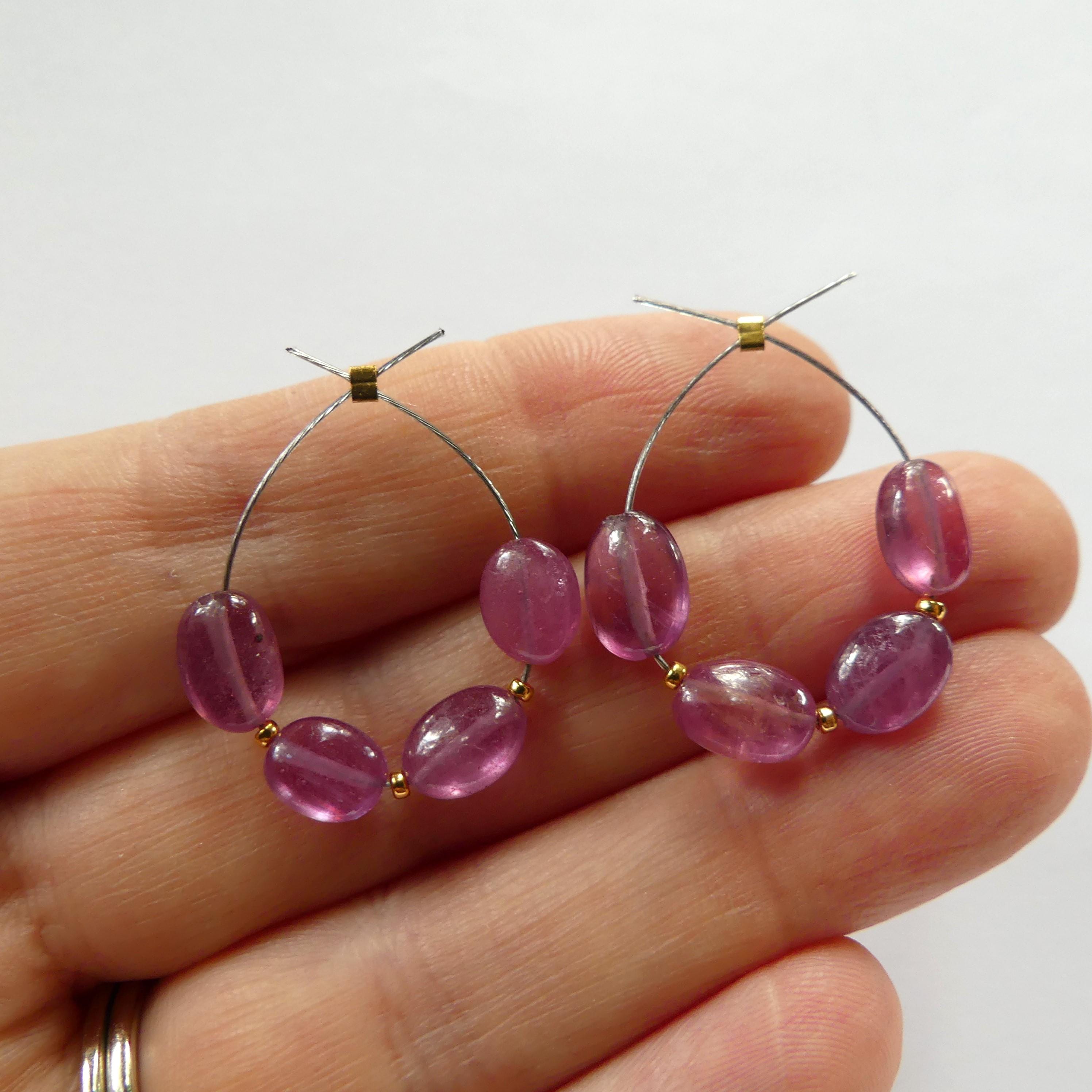 5mm Natural Pink Sapphire Oval Beads Smooth 4 Pcs Sapphire Genuine Gemstone Beads Jewelry Making Beading Craft Gift September Birthstone
