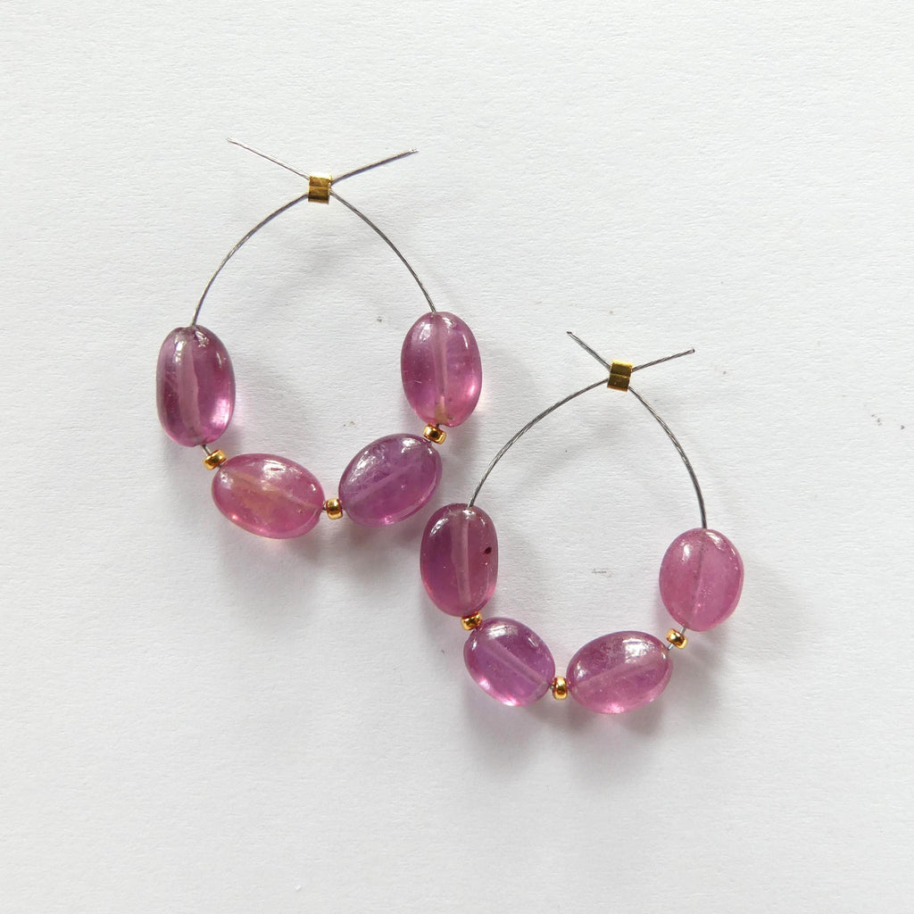 5mm Natural Pink Sapphire Oval Beads Smooth 4 Pcs Sapphire Genuine Gemstone Beads Jewelry Making Beading Craft Gift September Birthstone