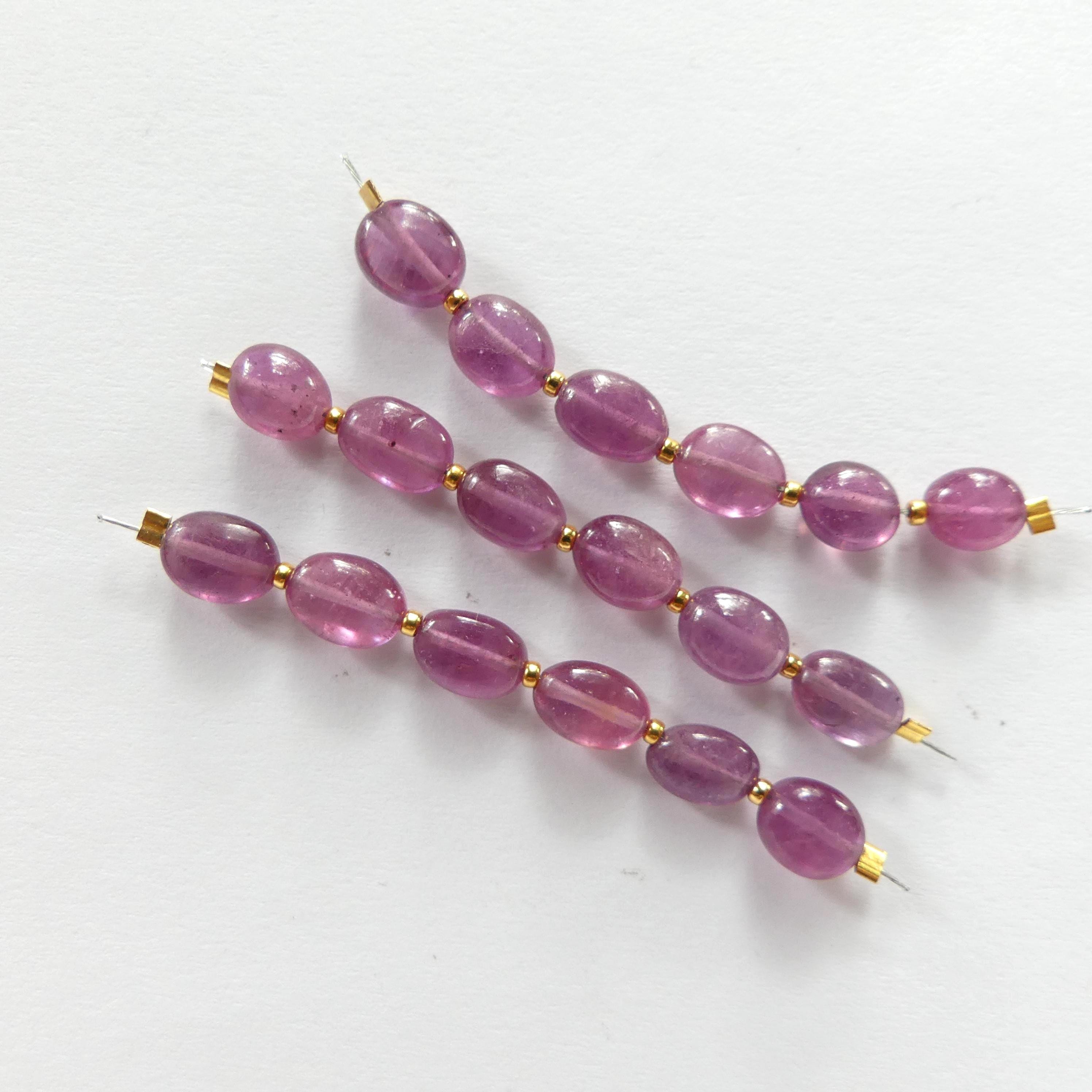 5mm Natural Pink Sapphire Oval Beads Smooth 6 Pcs Sapphire Genuine Gemstone Beads Jewelry Making Beading Craft Gift September Birthstone