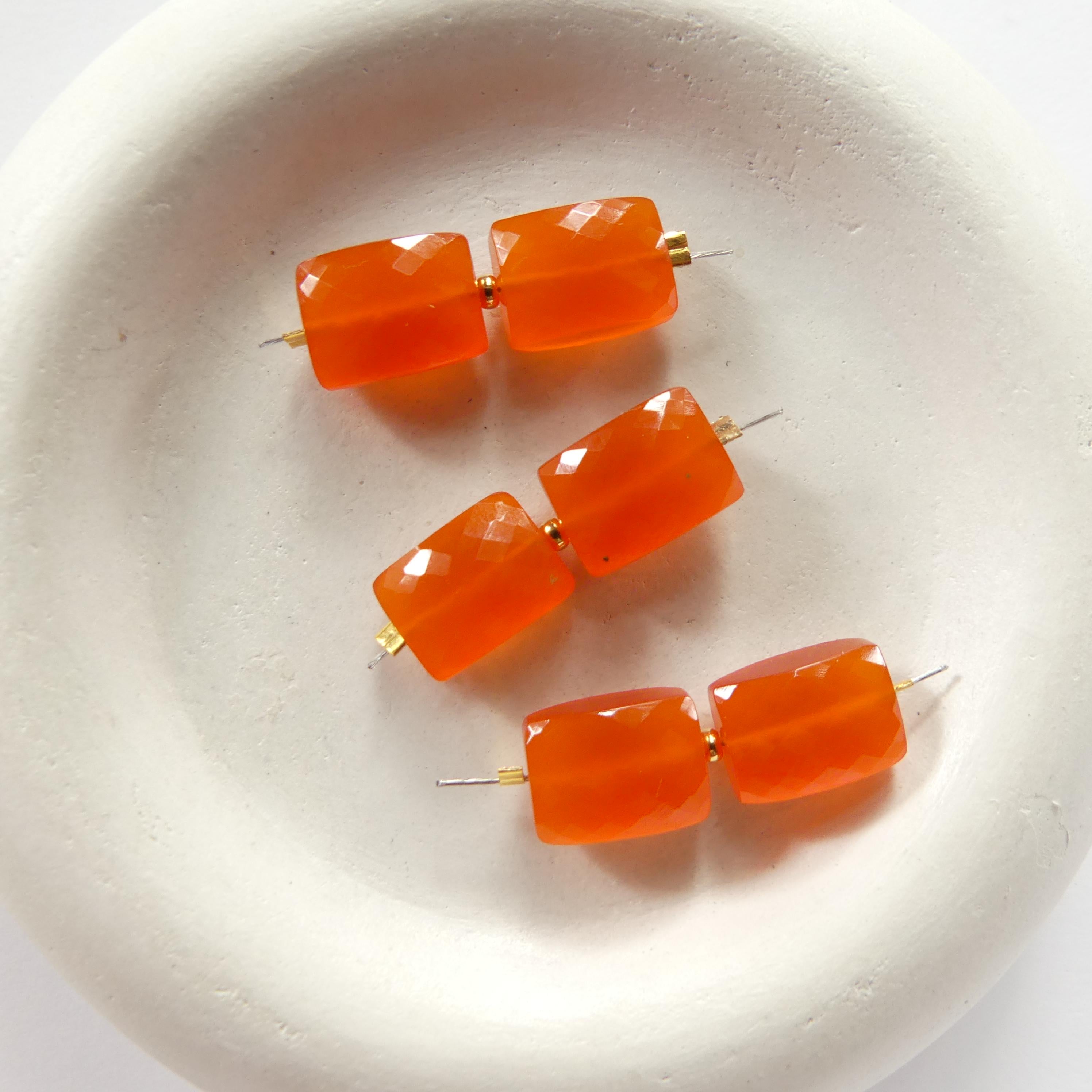 AAA Carnelian Rectangle Beads Faceted Fire Red Orange Natural Carnelian Gemstone 8x11mm 2 Pcs Jewelry Making Beading Craft Gift DIY Earrings