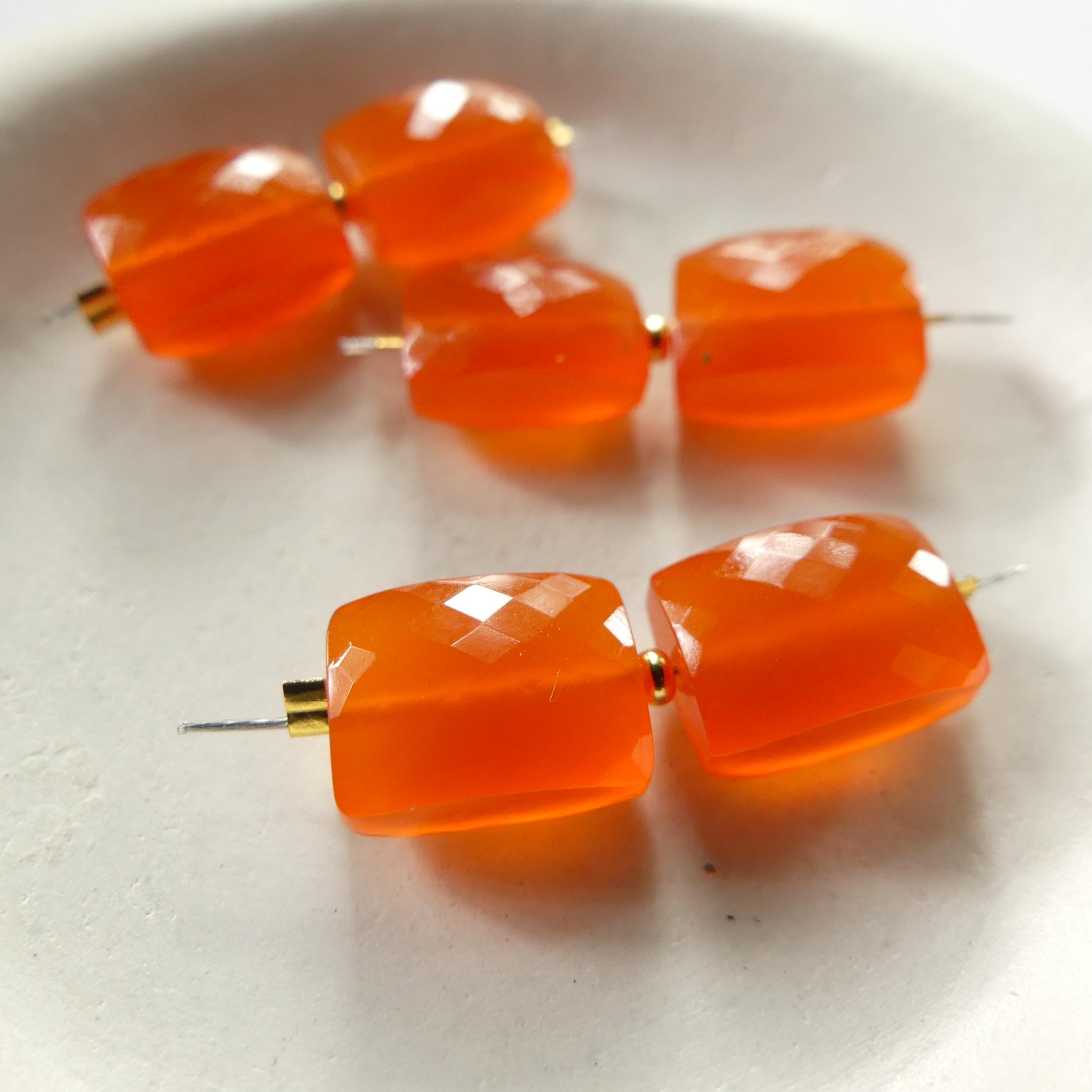 AAA Carnelian Rectangle Beads Faceted Fire Red Orange Natural Carnelian Gemstone 8x11mm 2 Pcs Jewelry Making Beading Craft Gift DIY Earrings