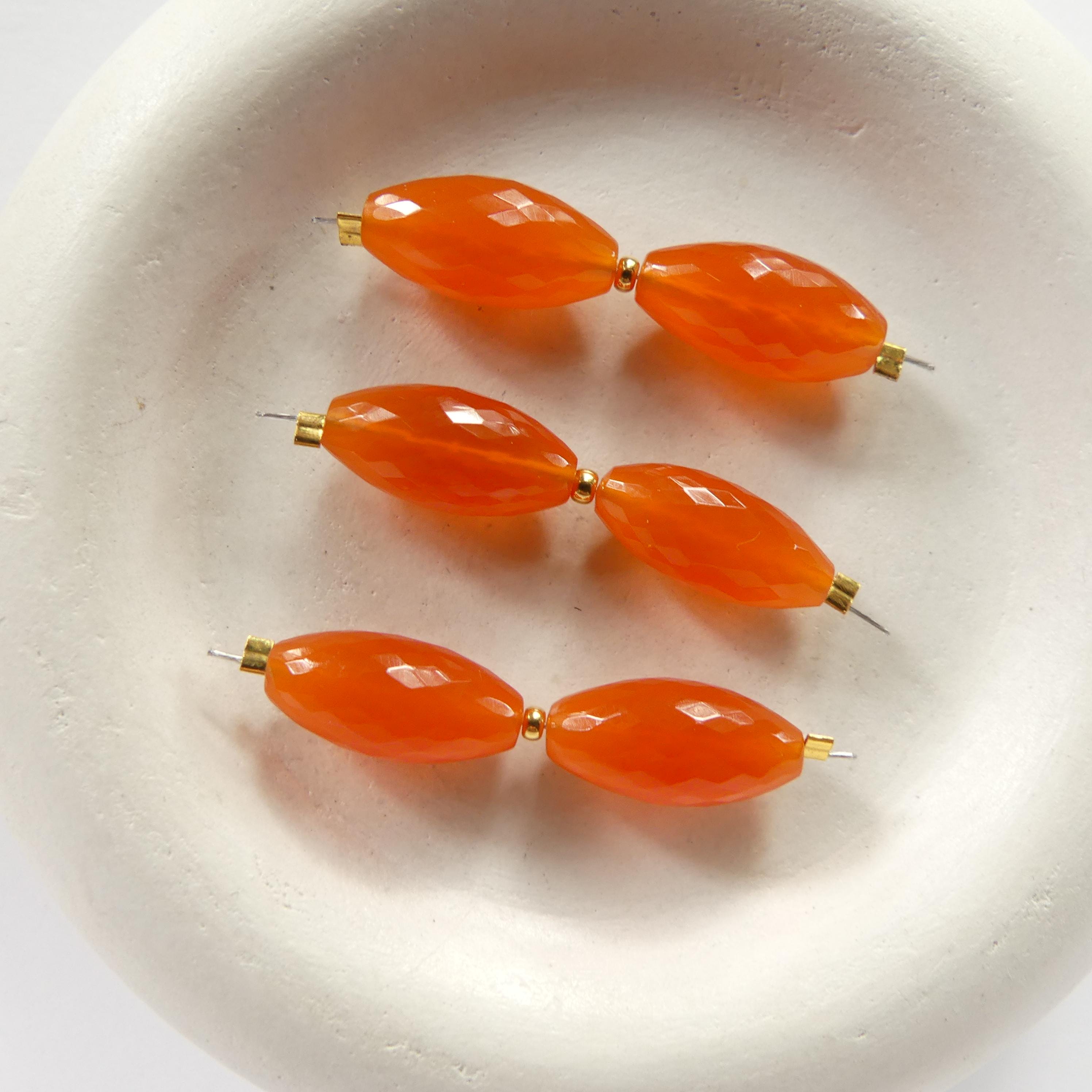 AAA Carnelian Barrel Beads Faceted Oval Fire Red Orange Natural Carnelian Gemstone 7x15mm 2 Pcs Jewelry Making Gift DIY Earrings