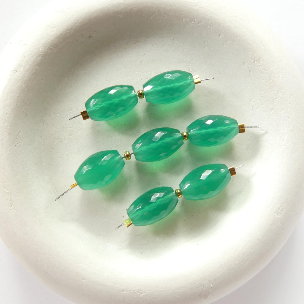 AAA Green Onyx Barrel Beads Faceted Oval 2 Pcs Genuine Gemstone Beads Jewelry Making Beading Craft Gift DIY Earrings supplies May Birthstone