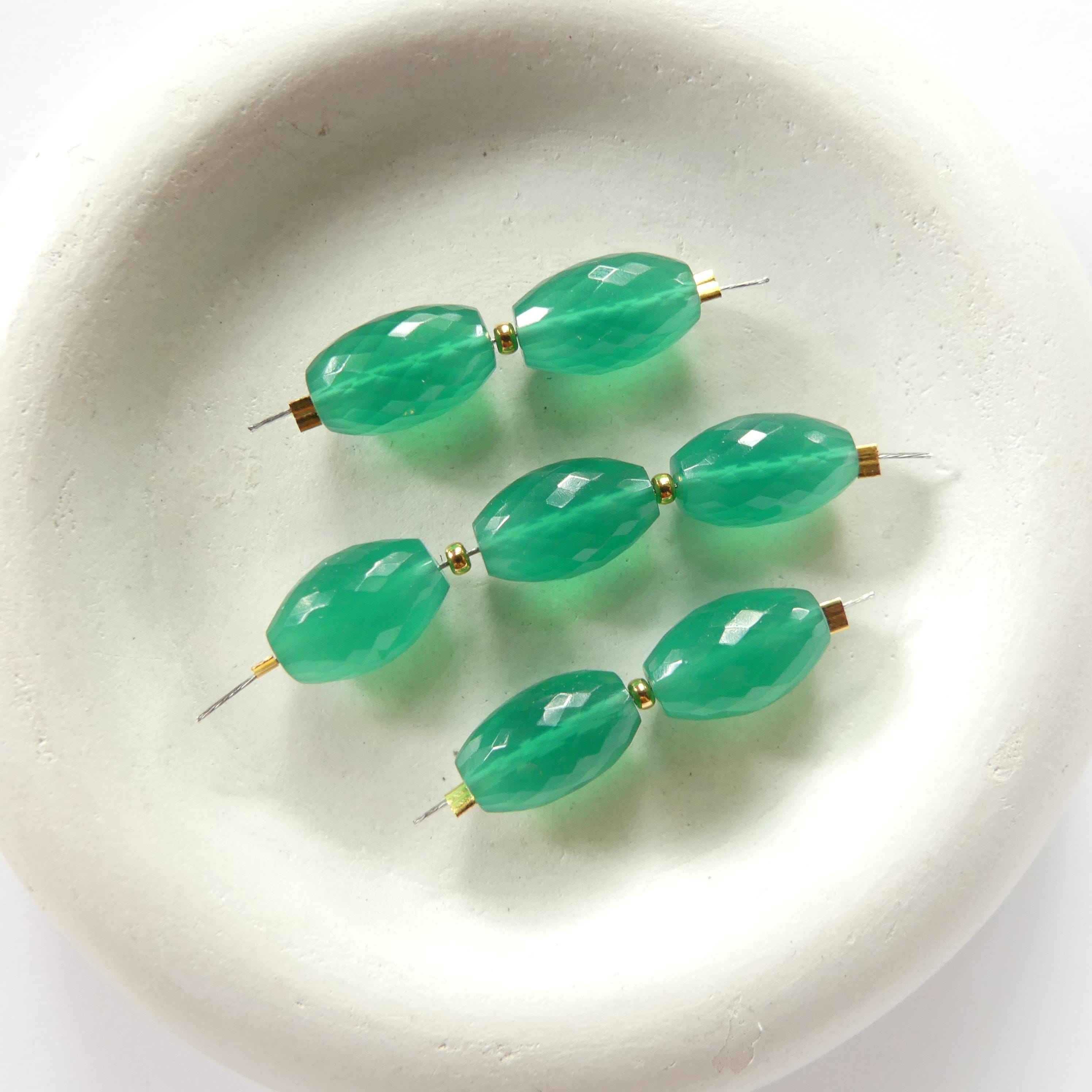 AAA Green Onyx Barrel Beads Faceted Oval 2 Pcs Genuine Gemstone Beads Jewelry Making Beading Craft Gift DIY Earrings supplies May Birthstone