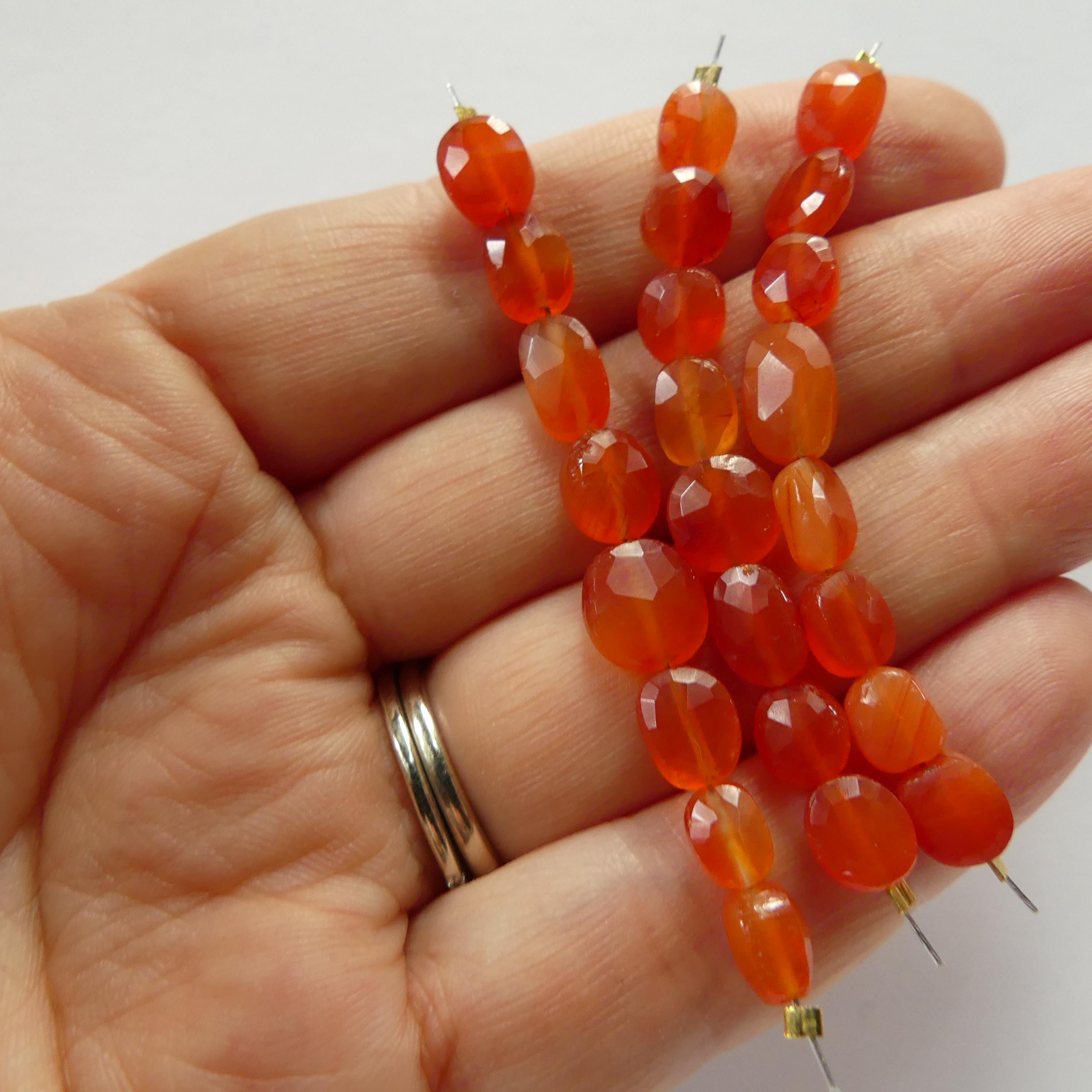 Carnelian Oval Beads Faceted 6 Pcs Genuine Gemstone Beads Jewelry Making Beading Craft Gift DIY Earrings supplies May Birthstone