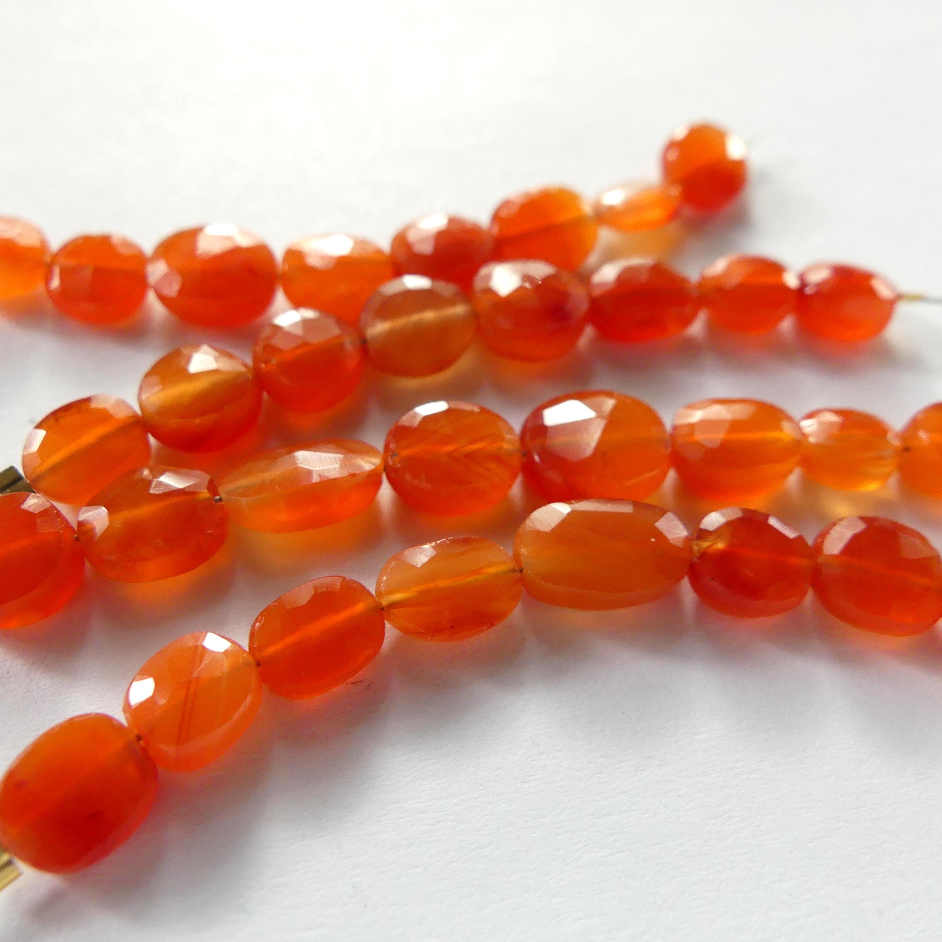Carnelian Oval Beads Faceted 6 Pcs Genuine Gemstone Beads Jewelry Making Beading Craft Gift DIY Earrings supplies May Birthstone