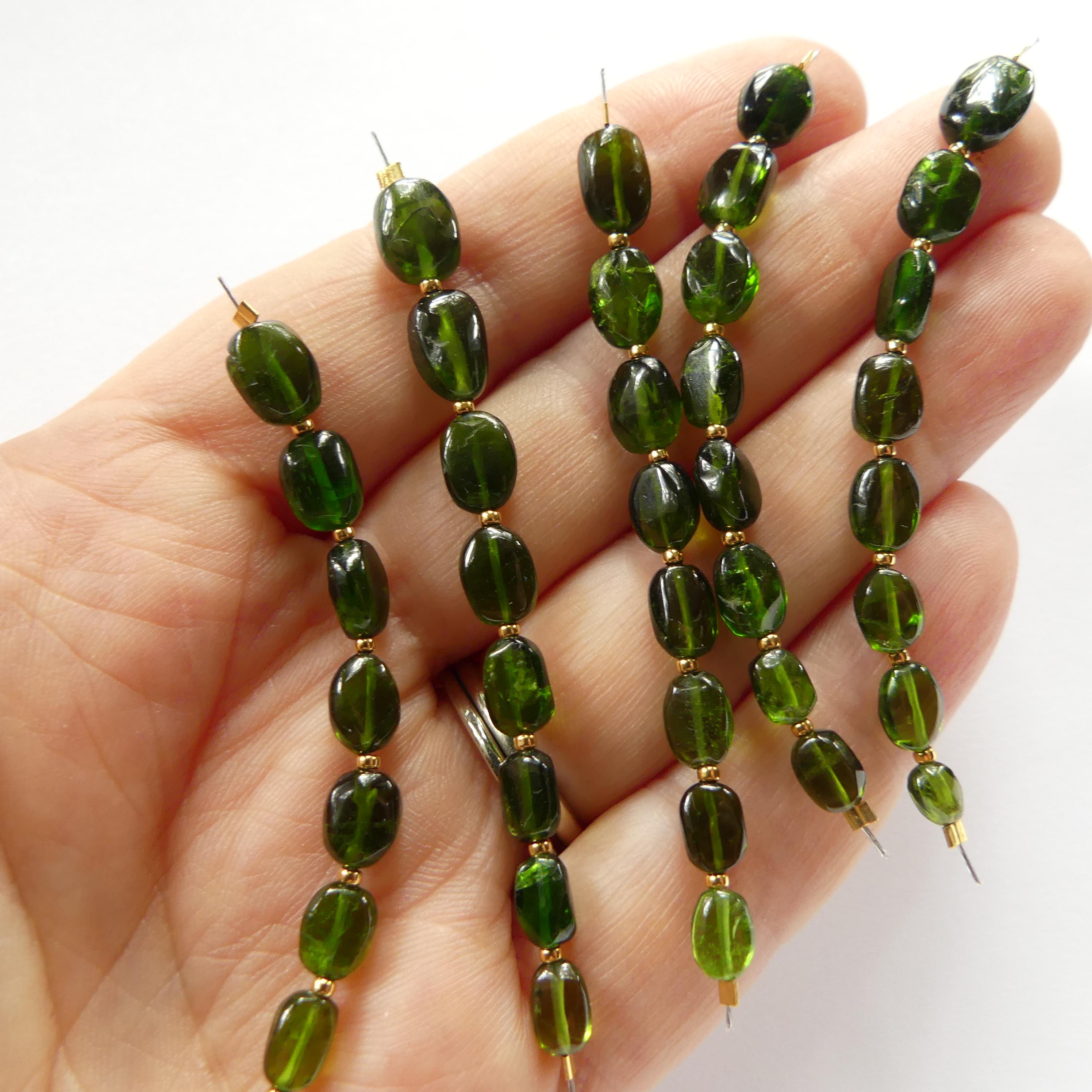 Chrome Diopside Oval Beads Smooth Nuggets 8 Pcs Green Gemstone Beads Jewelry Making Beading Craft Gift DIY Earrings supplies May Birthstone