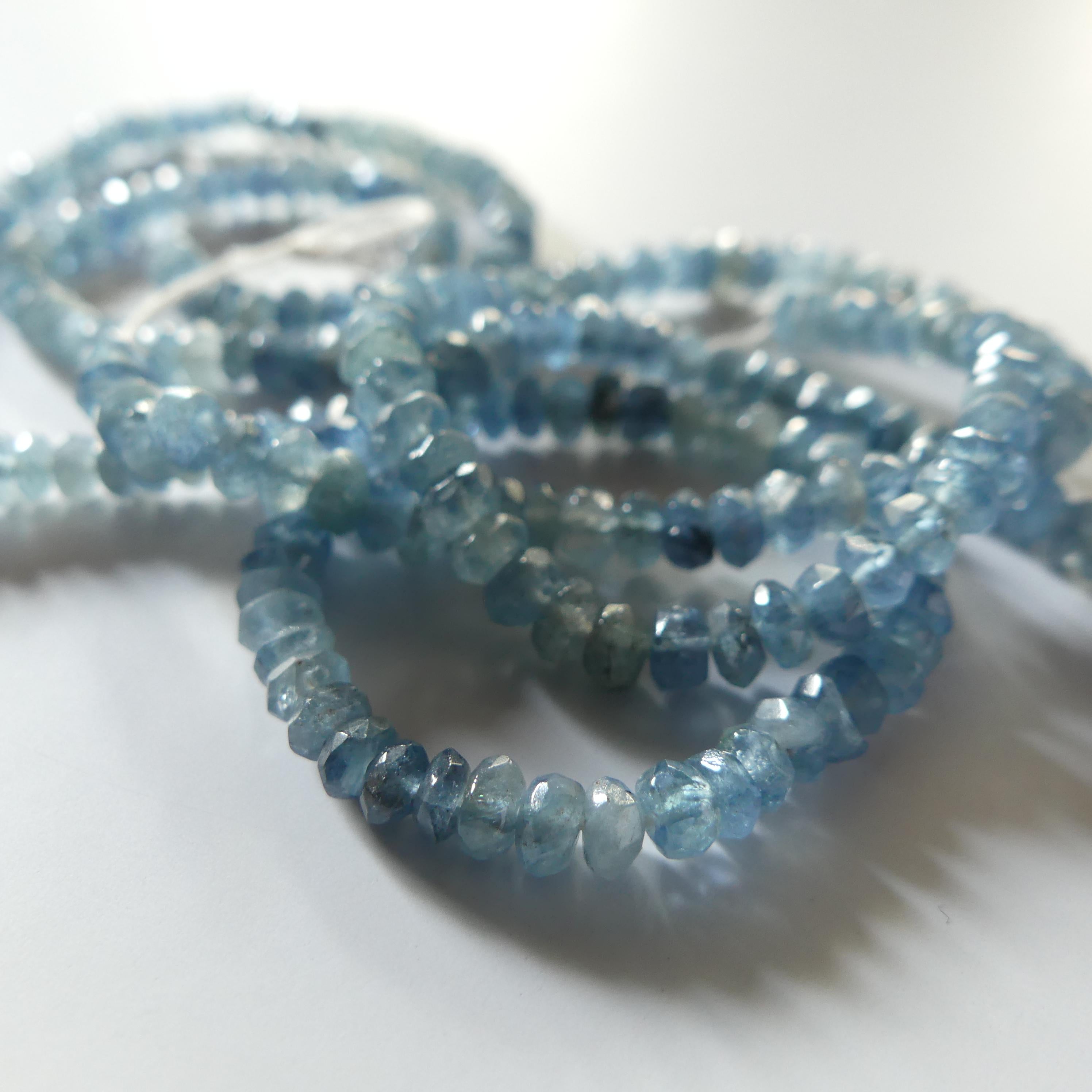 3.5mm 4mm Santa Maria Aquamarine Beads Hand Faceted Rondelle 7" Moss Aquamarine Natural Gemstone Beads Jewelry Making Beading DIY Earrings