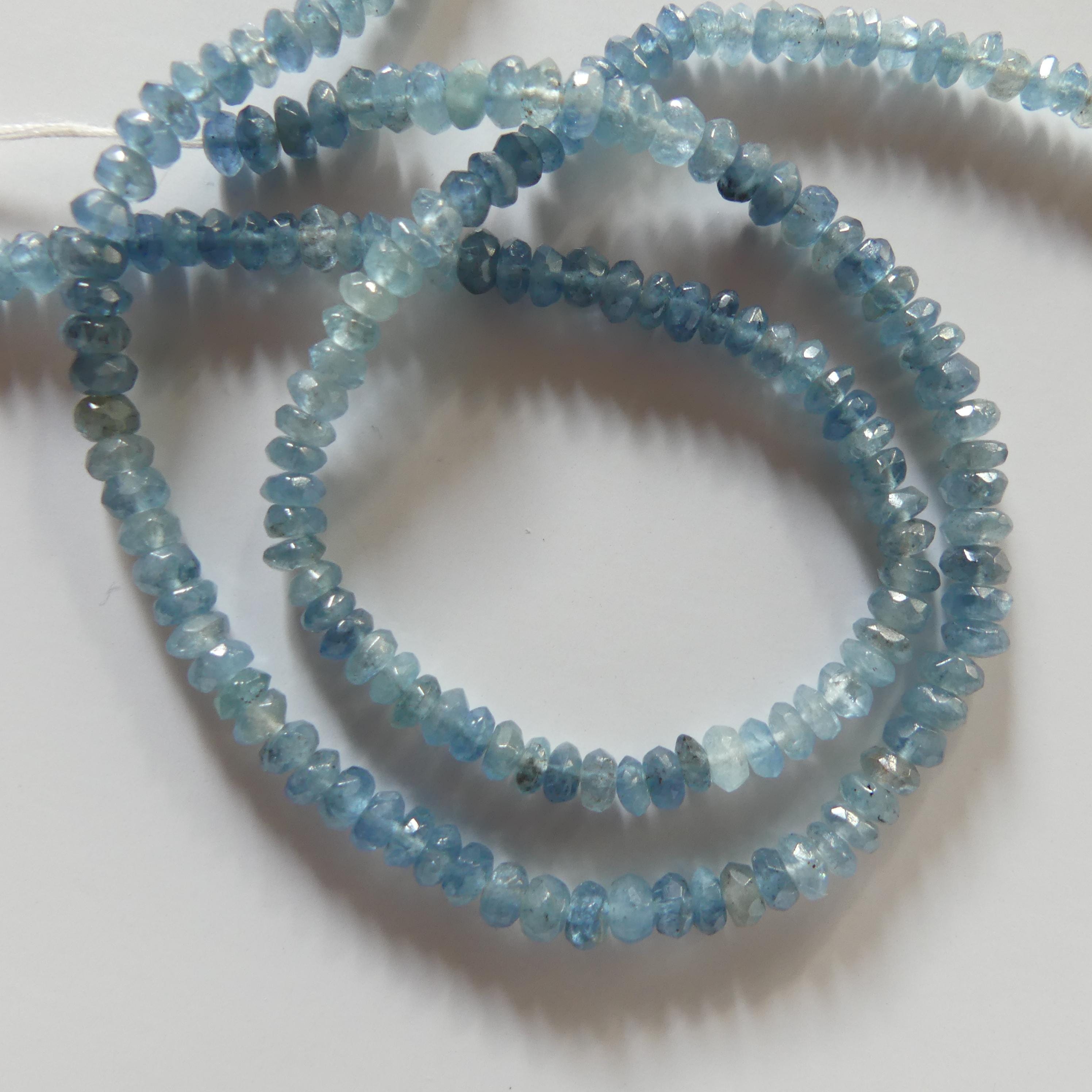 3.5mm 4mm Santa Maria Aquamarine Beads Hand Faceted Rondelle 7" Moss Aquamarine Natural Gemstone Beads Jewelry Making Beading DIY Earrings