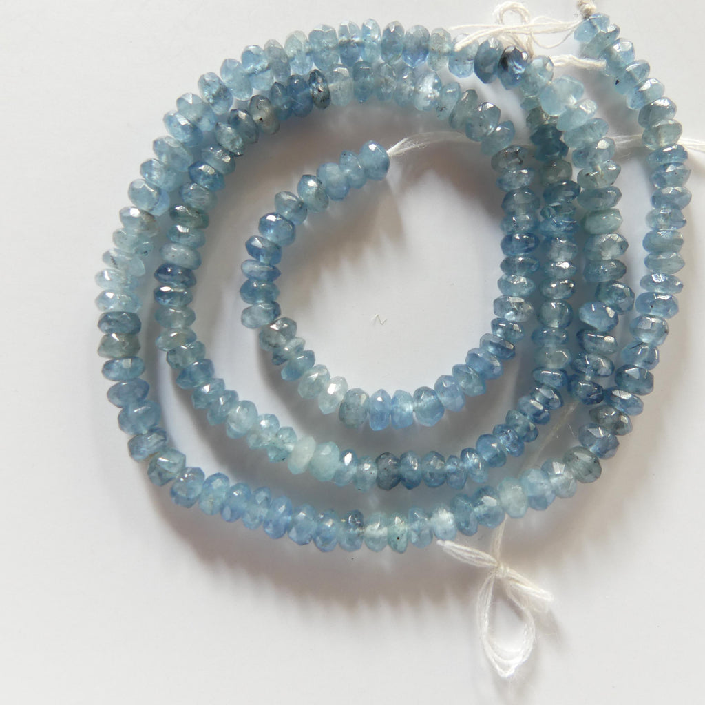 3.5mm 4mm Santa Maria Aquamarine Beads Hand Faceted Rondelle 7" Moss Aquamarine Natural Gemstone Beads Jewelry Making Beading DIY Earrings
